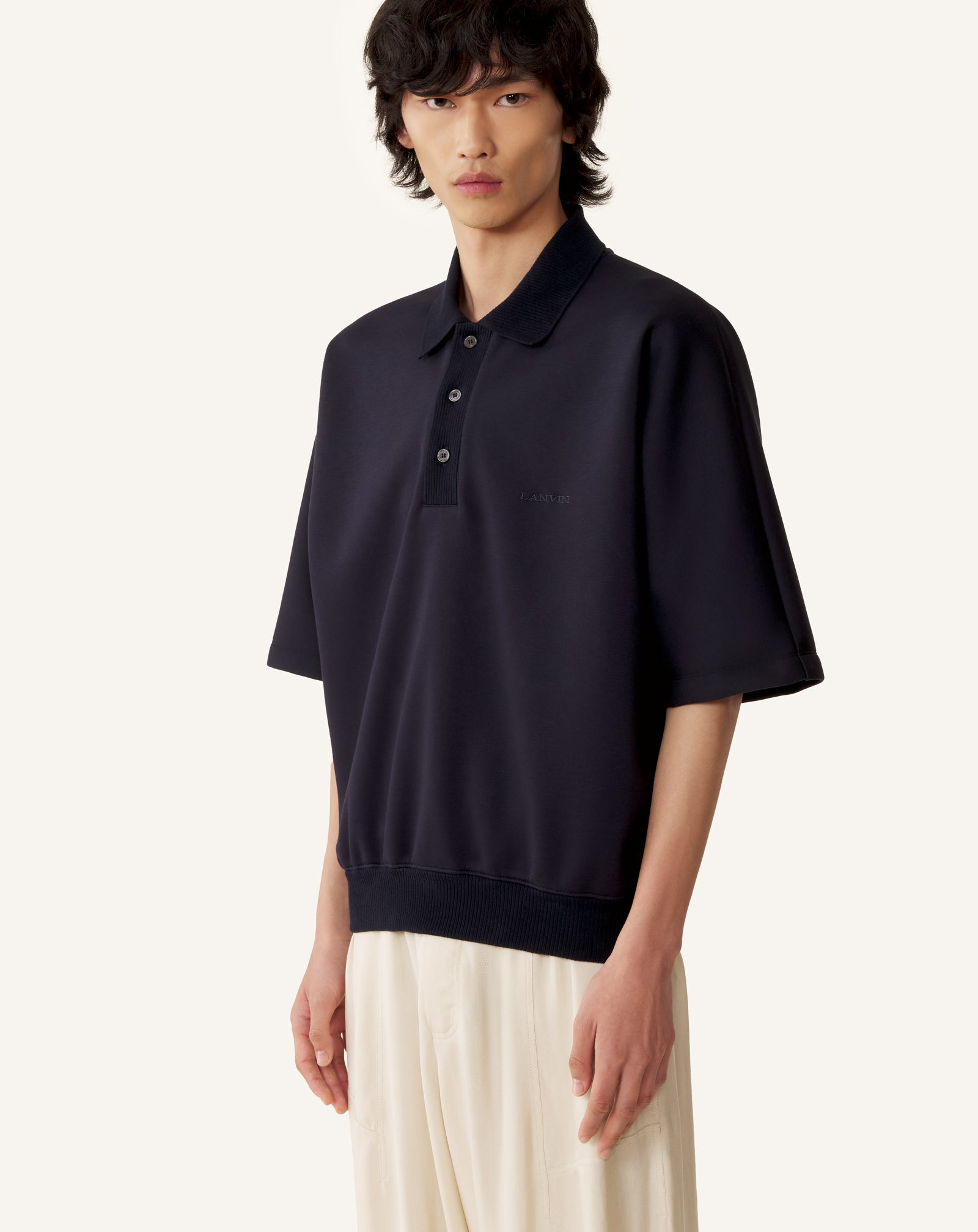 POLO AMPLE EN JERSEY DOUBLE FACE BLEU