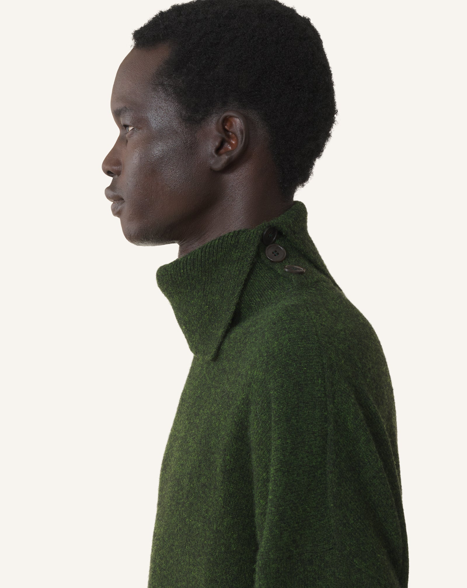 PULL COL BOUTONNÉ EN CACHEMIRE VERT