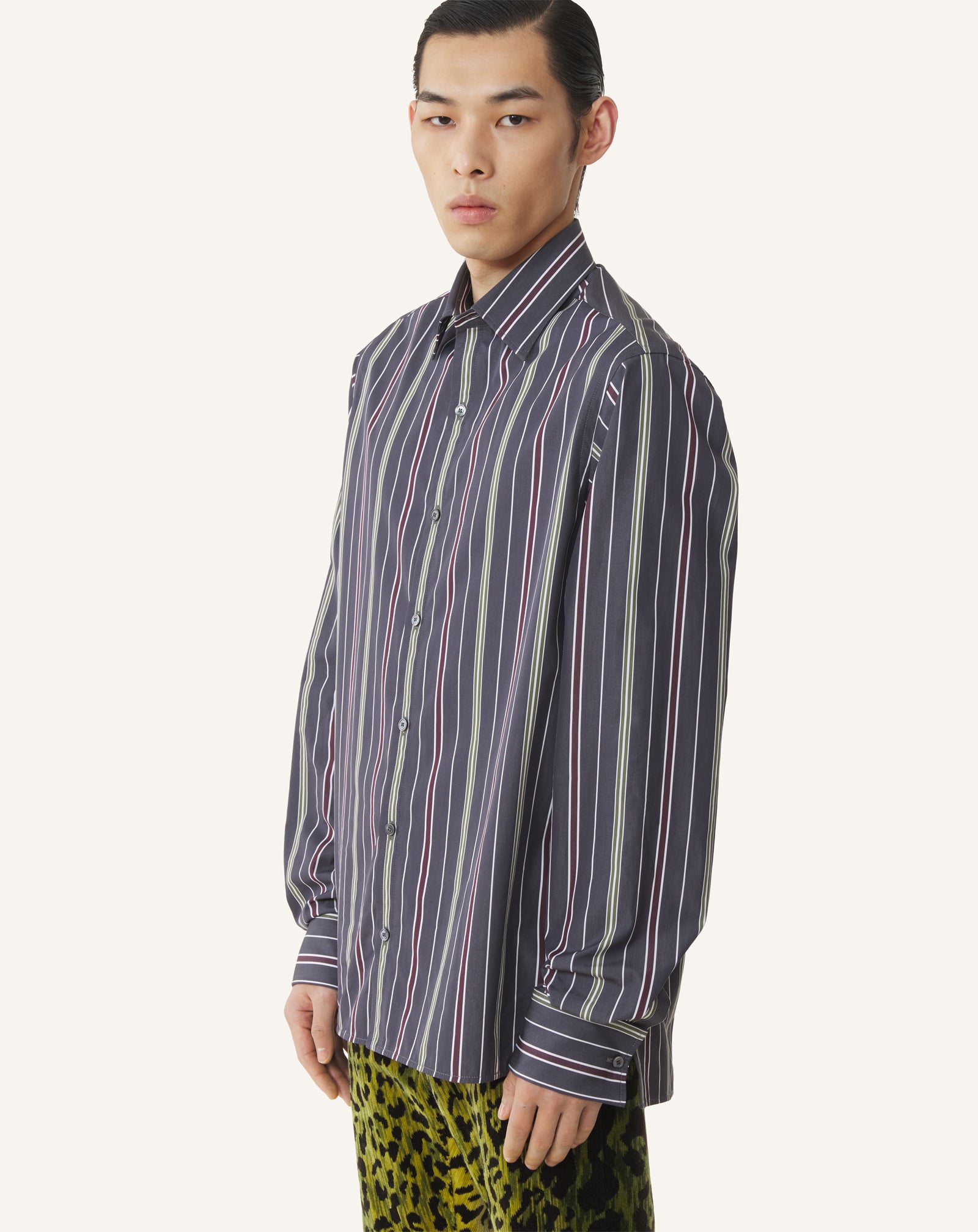 CHEMISE DROITE EN POPELINE DE COTON À RAYURES VERT