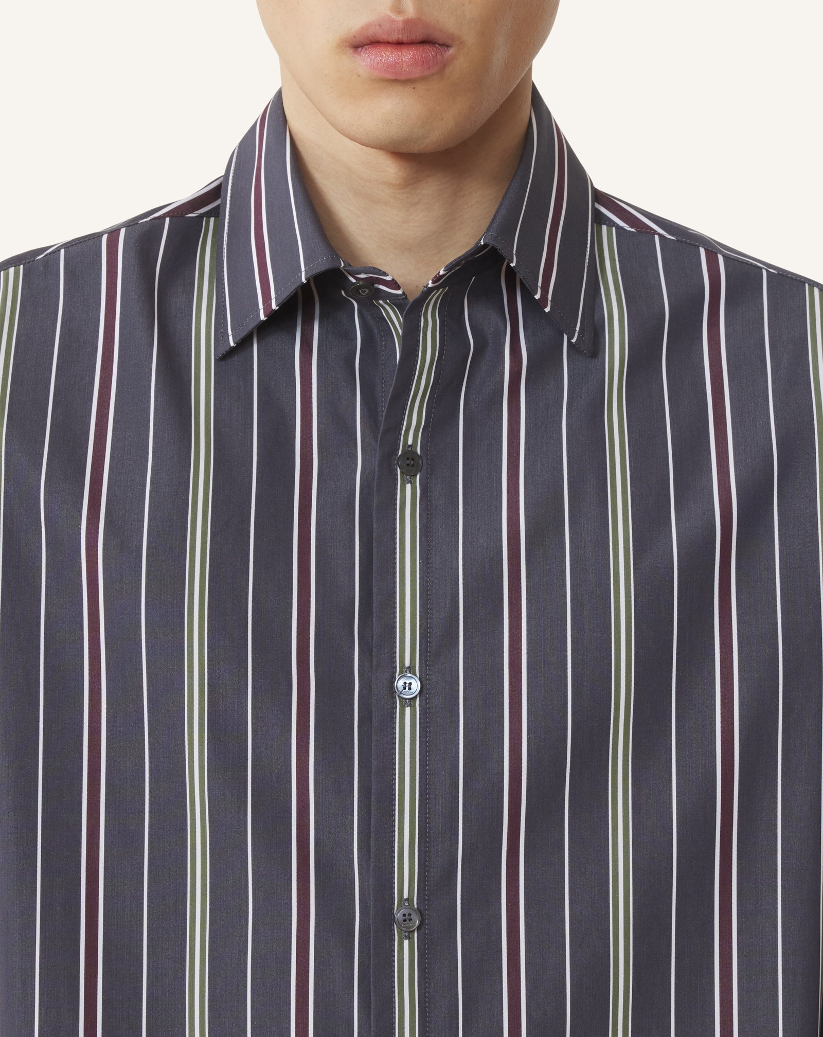 CHEMISE DROITE EN POPELINE DE COTON À RAYURES VERT