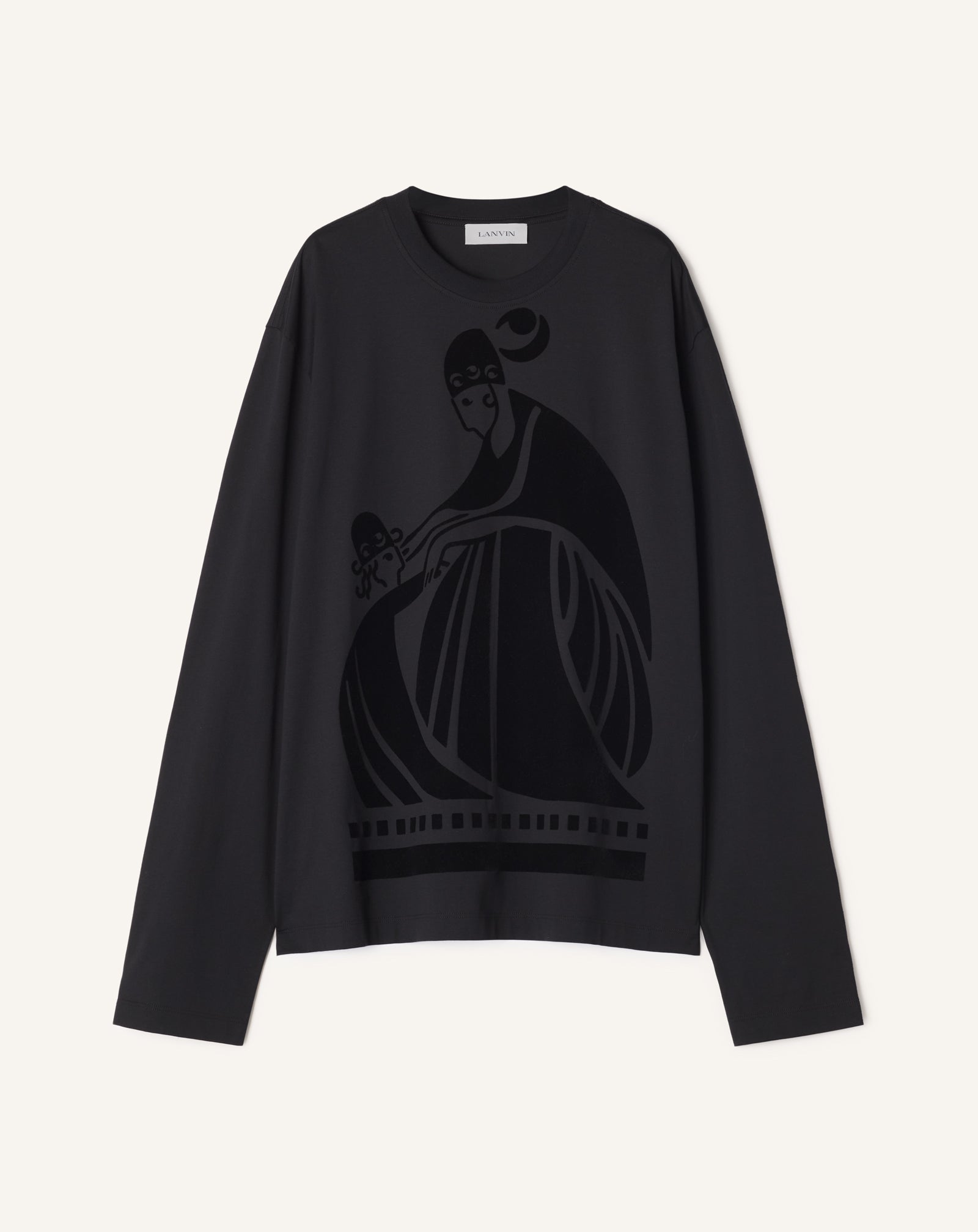 T-SHIRT MANCHES LONGUES FLOQUÉ LA MÈRE ET L'ENFANT EN COTON NOIR