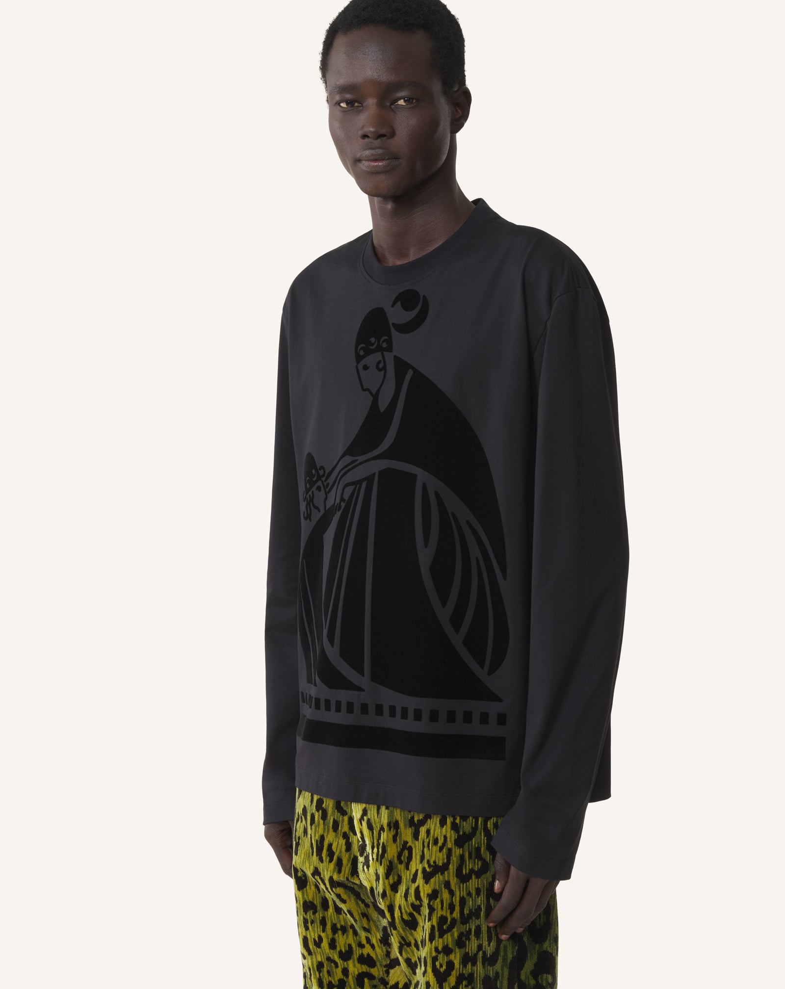 T-SHIRT MANCHES LONGUES FLOQUÉ LA MÈRE ET L'ENFANT EN COTON NOIR