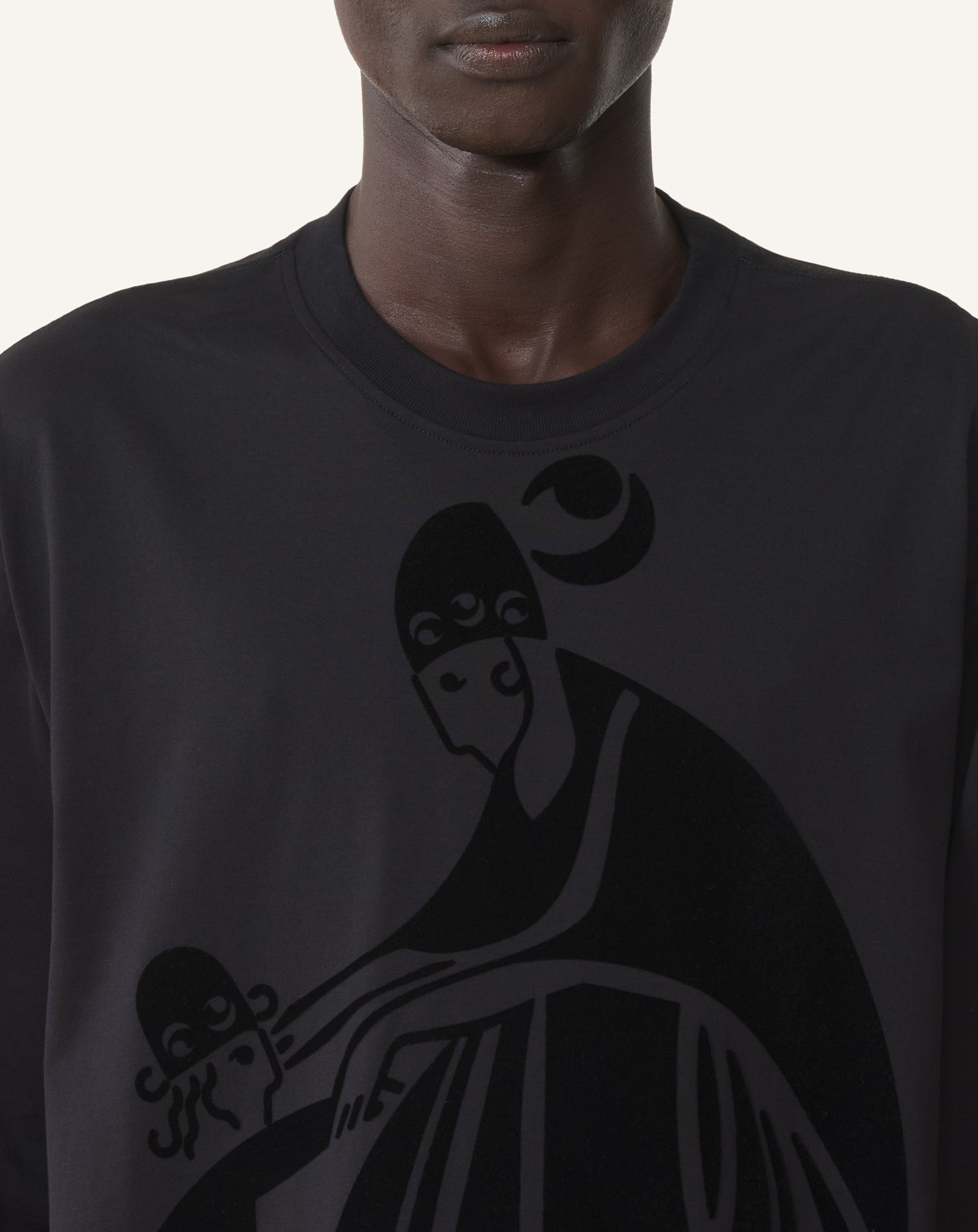 T-SHIRT MANCHES LONGUES FLOQUÉ LA MÈRE ET L'ENFANT EN COTON NOIR