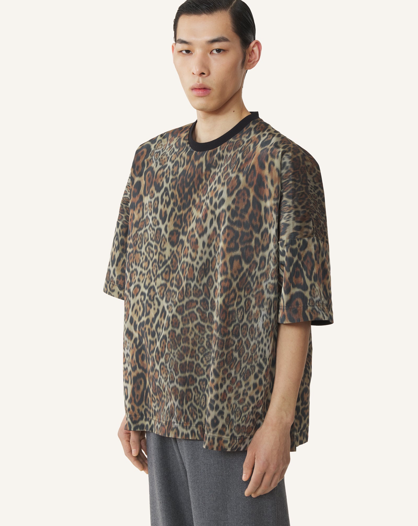 T-SHIRT RÉVERSIBLE EN COTON ET TAFFETAS IMPRIMÉ NOIR