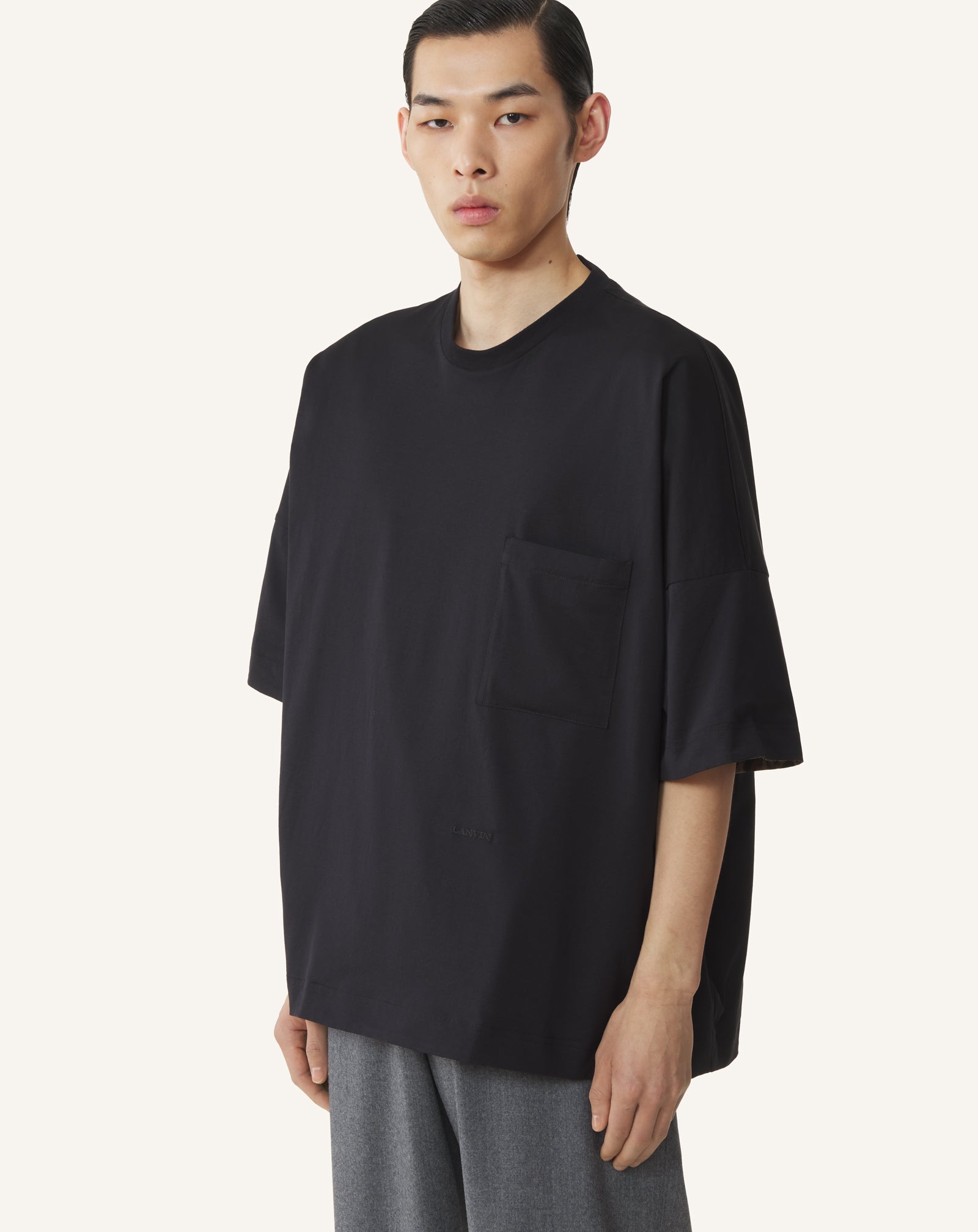 T-SHIRT RÉVERSIBLE EN COTON ET TAFFETAS IMPRIMÉ NOIR