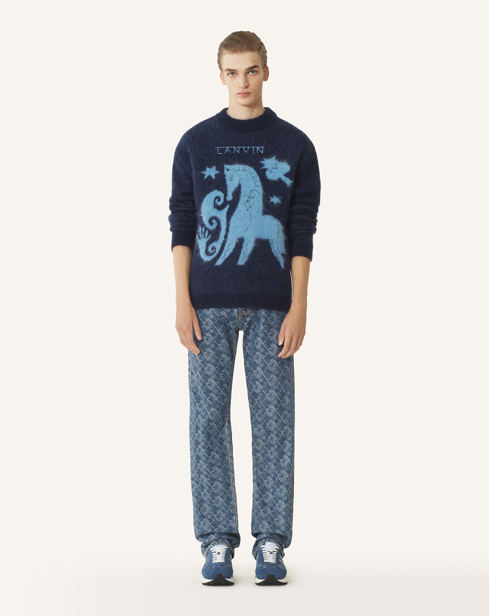 PULL EN MOHAIR JACQUARD LUNAR YEAR BLEU