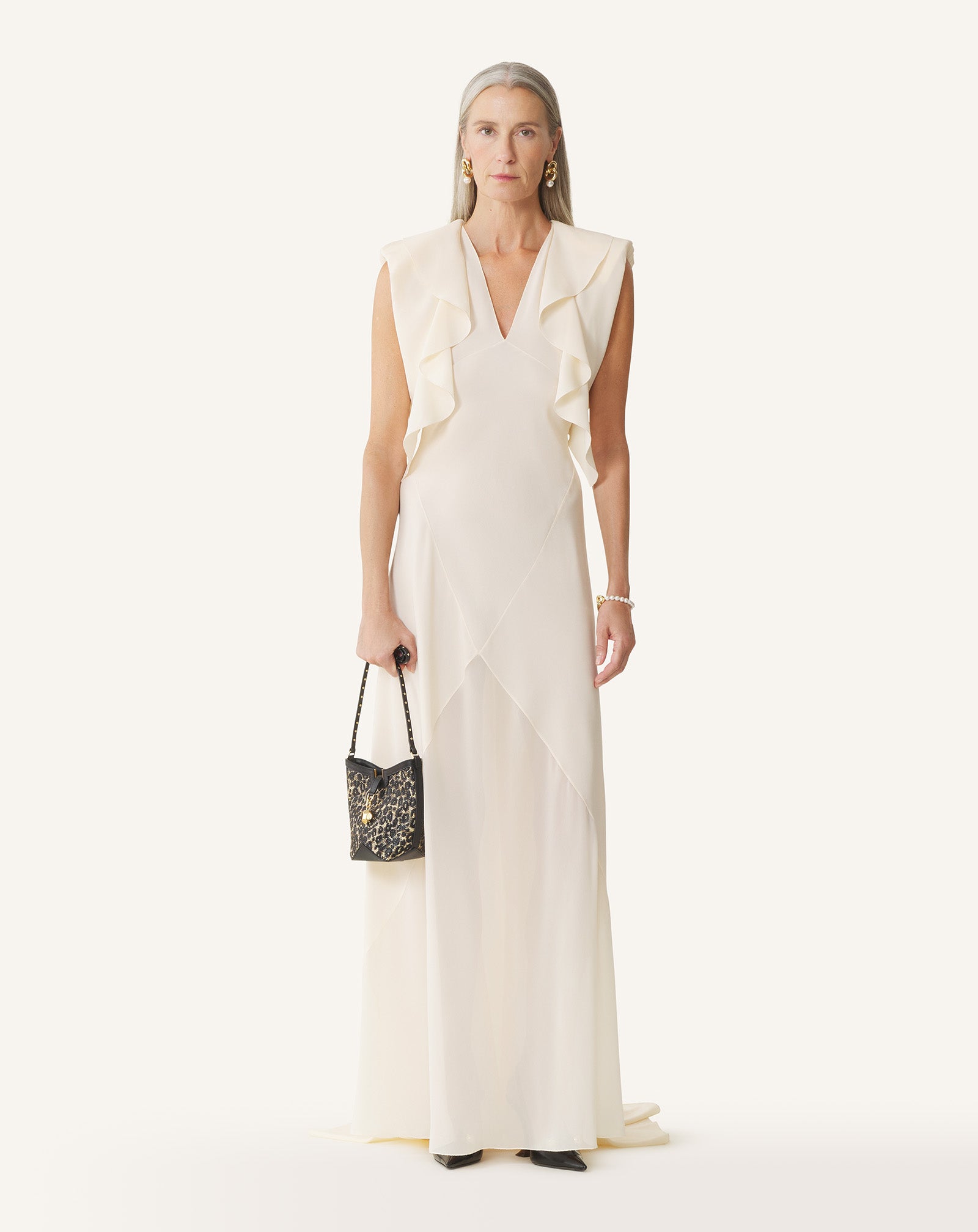ROBE LONGUE EN GEORGETTE DE SOIE BLANC