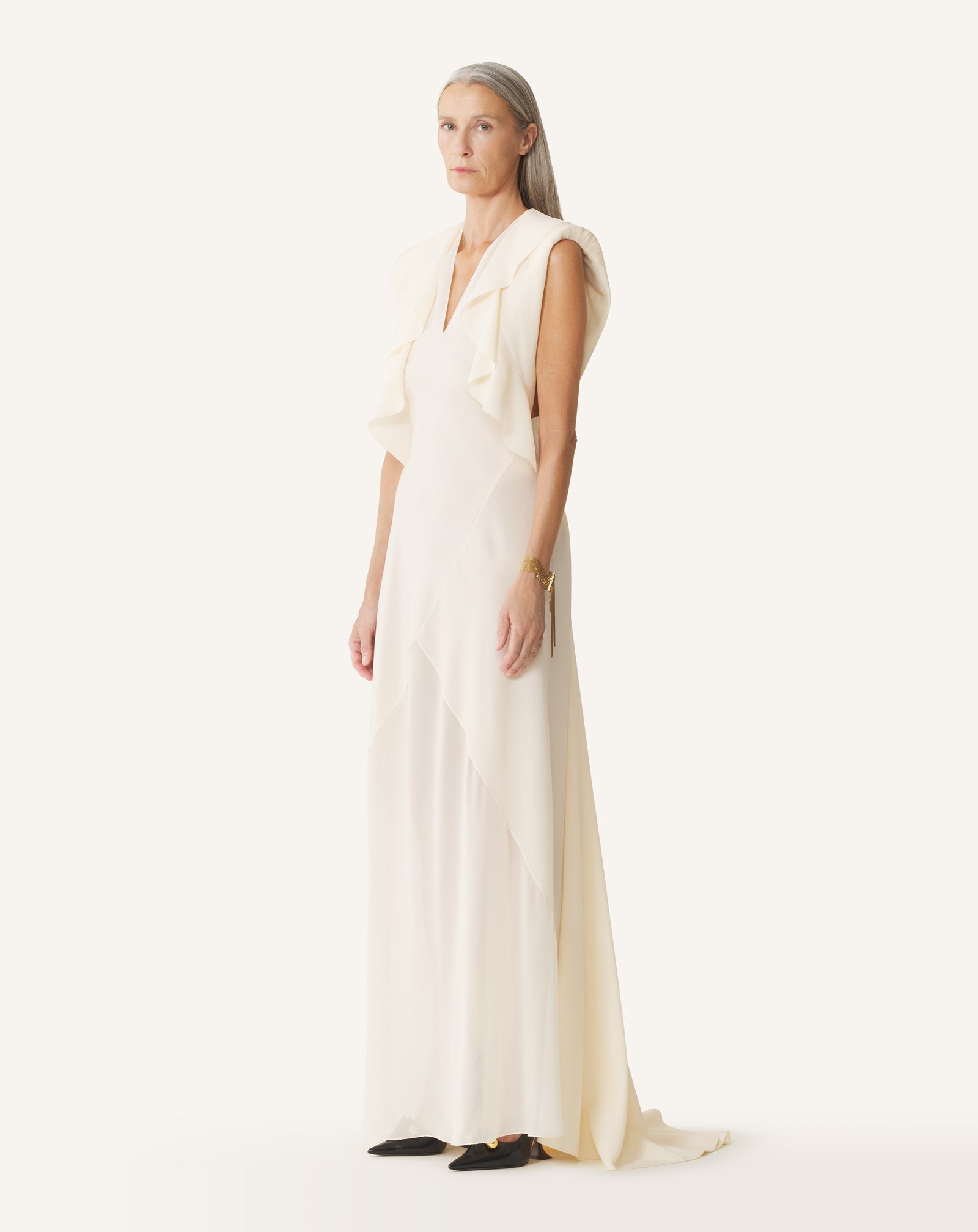 ROBE LONGUE EN GEORGETTE DE SOIE BLANC