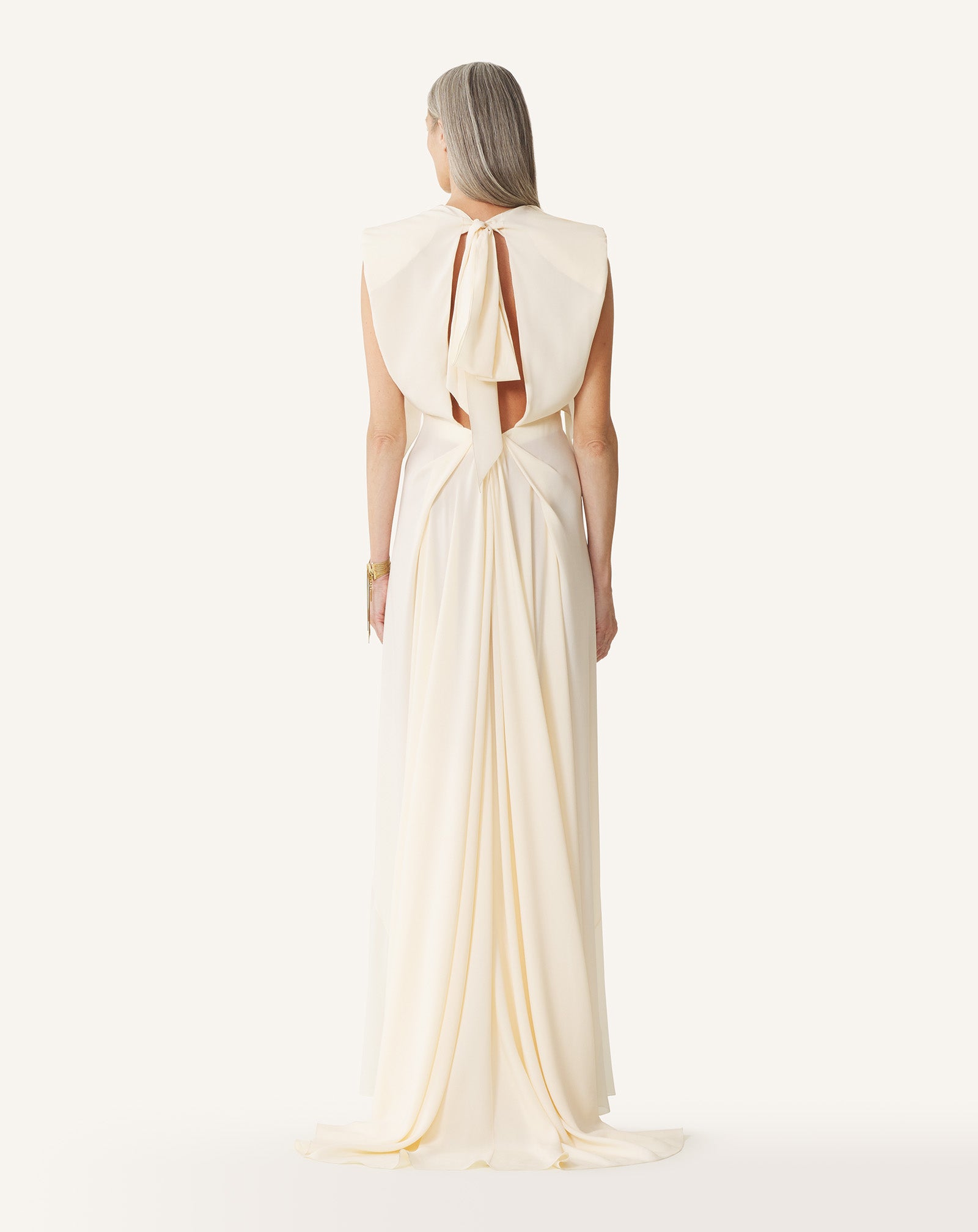 ROBE LONGUE EN GEORGETTE DE SOIE BLANC