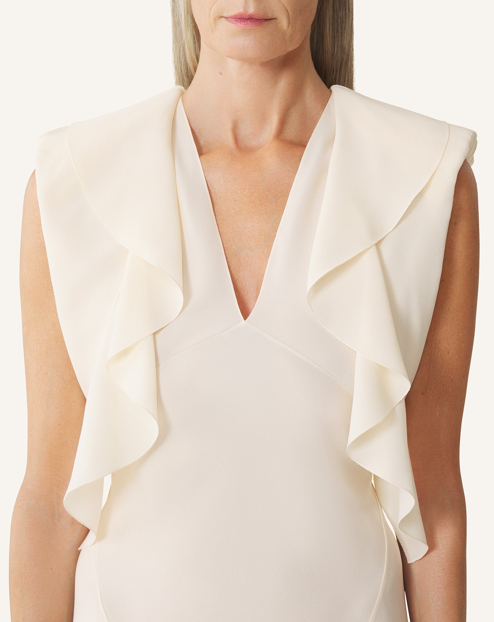 ROBE LONGUE EN GEORGETTE DE SOIE BLANC