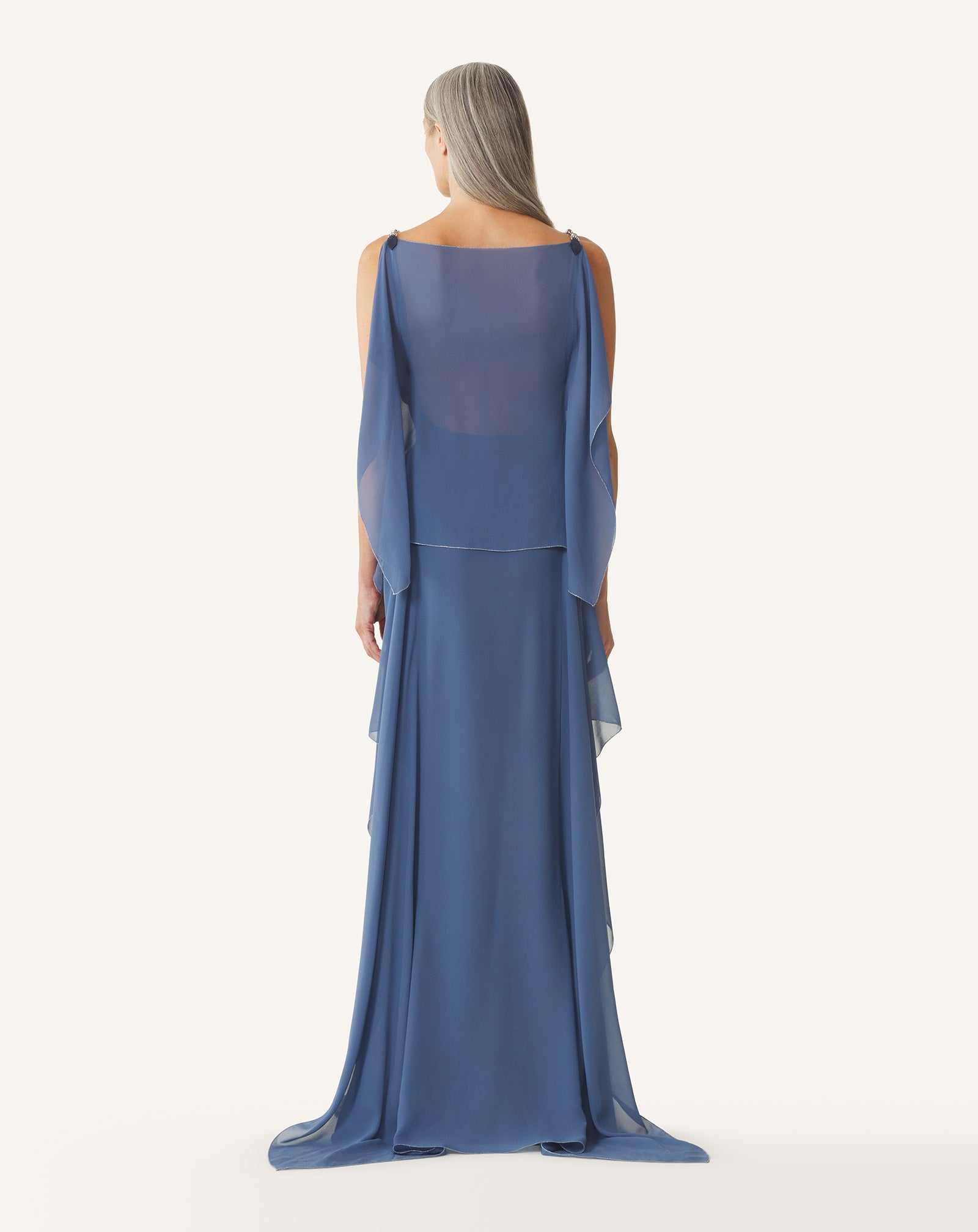 ROBE MAXI EN GEORGETTE DE SOIE BLEU