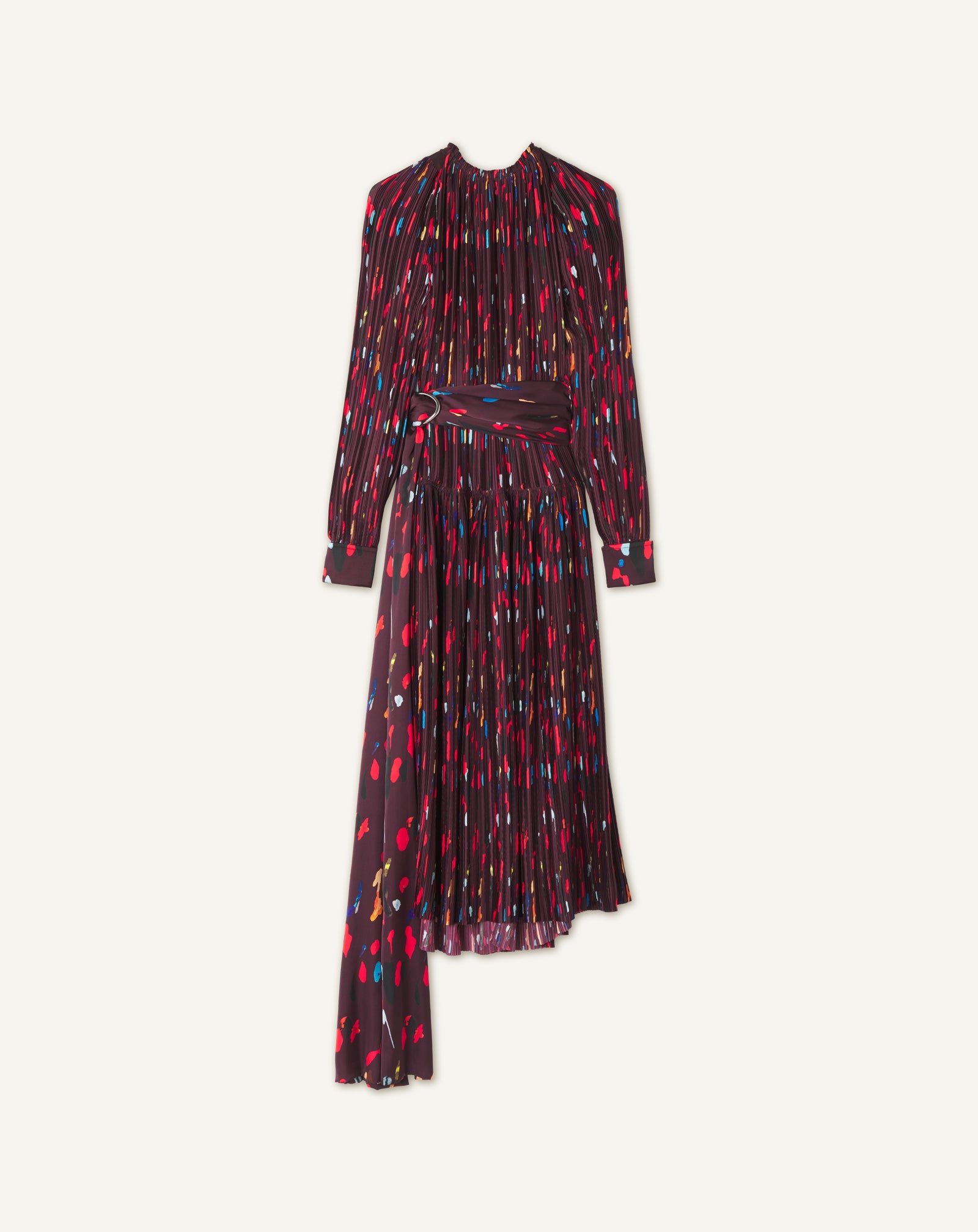 ROBE EN CHARMEUSE PLISSÉE IMPRIMÉ ROUGE