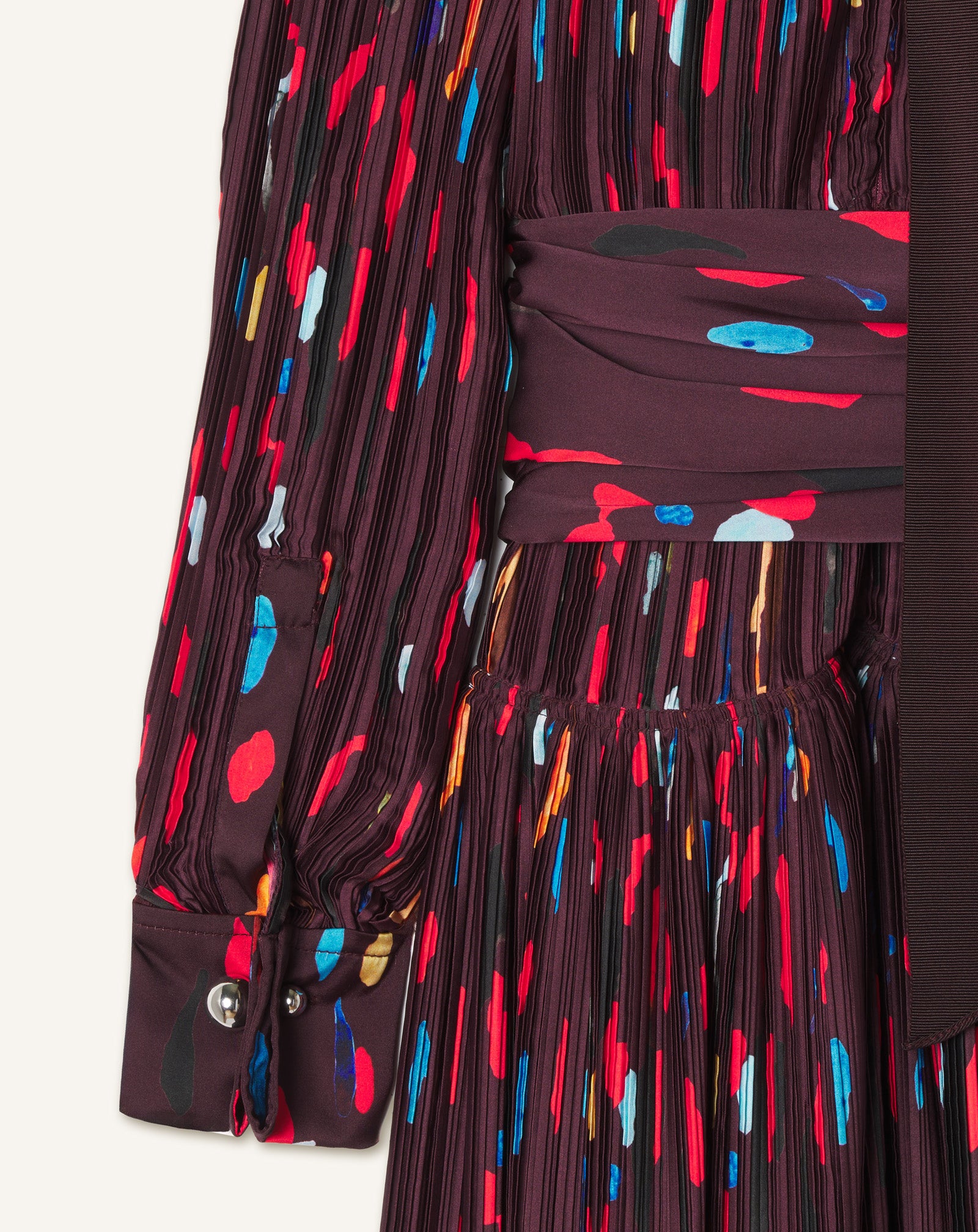 ROBE EN CHARMEUSE PLISSÉE IMPRIMÉ ROUGE