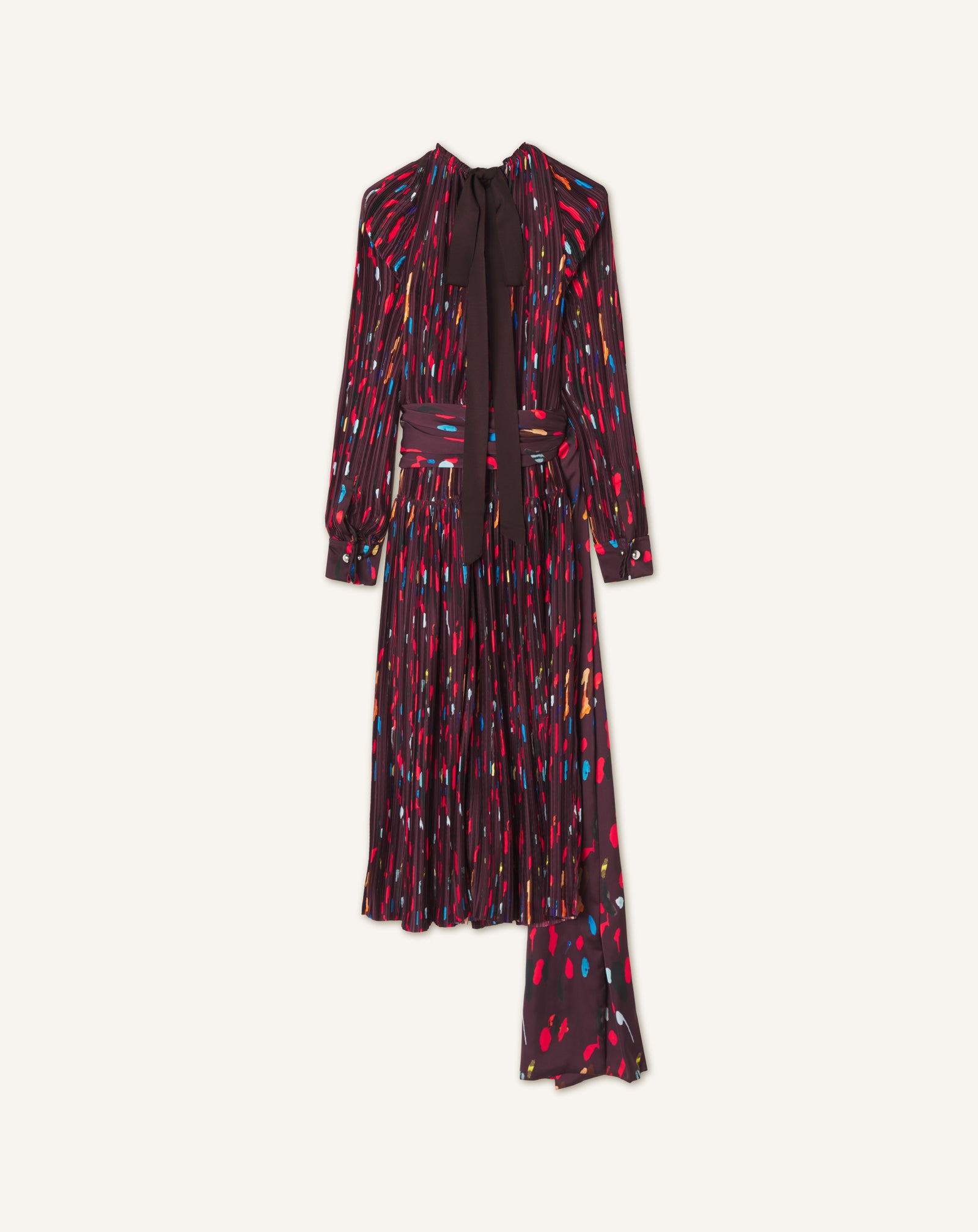 ROBE EN CHARMEUSE PLISSÉE IMPRIMÉ ROUGE