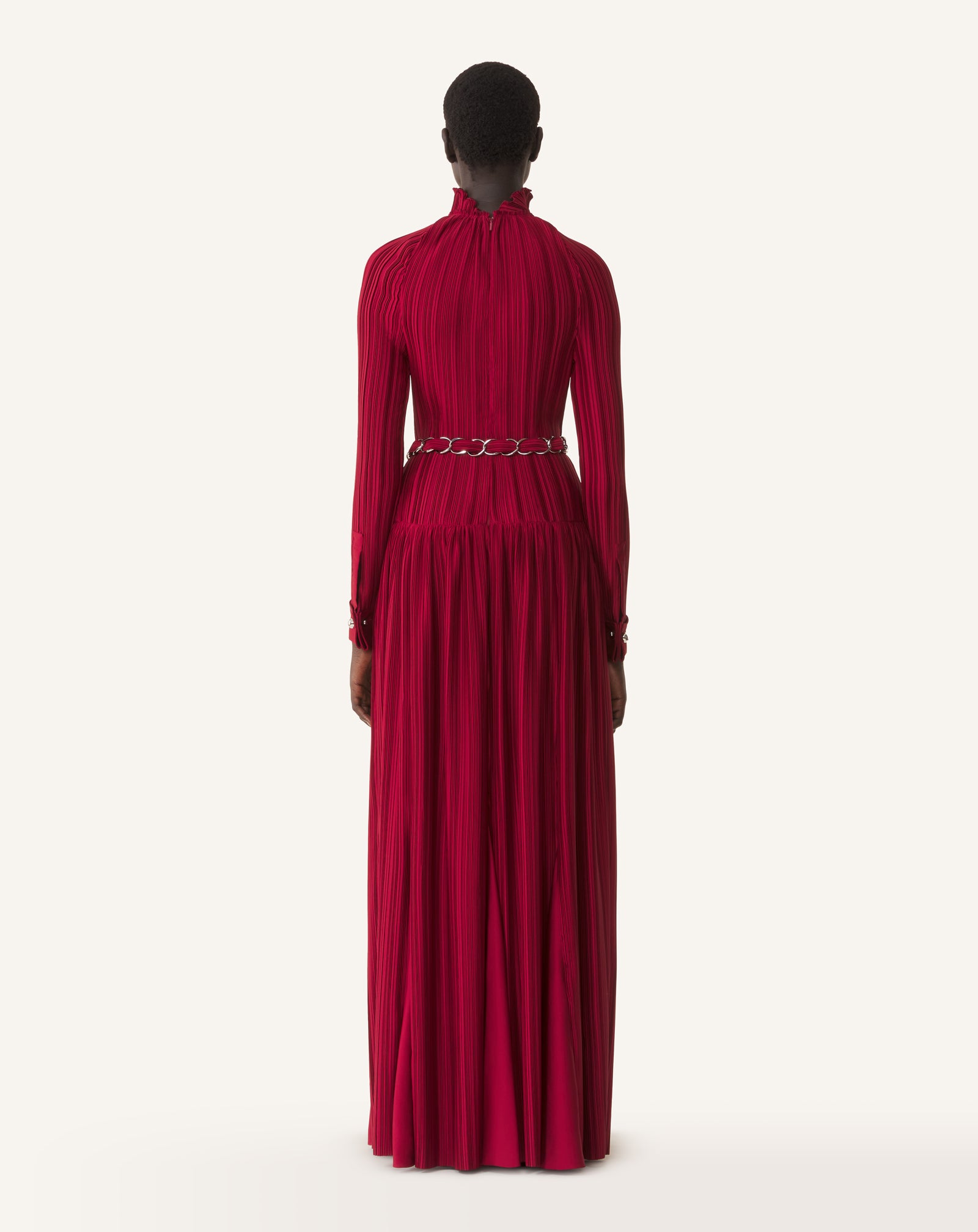 ROBE LONGUE EN CHARMEUSE PLISSÉE