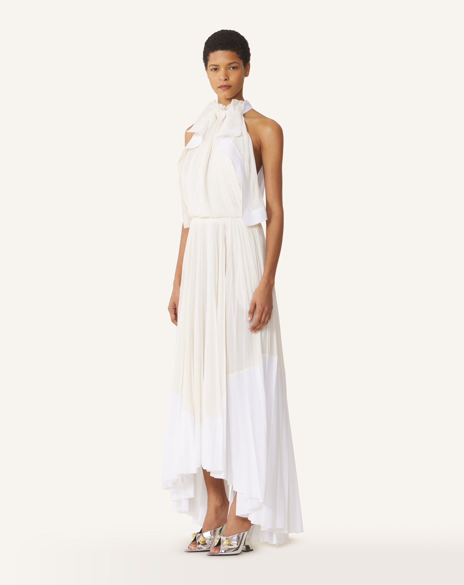 ROBE PLISSÉE EN CHARMEUSE ET COTON