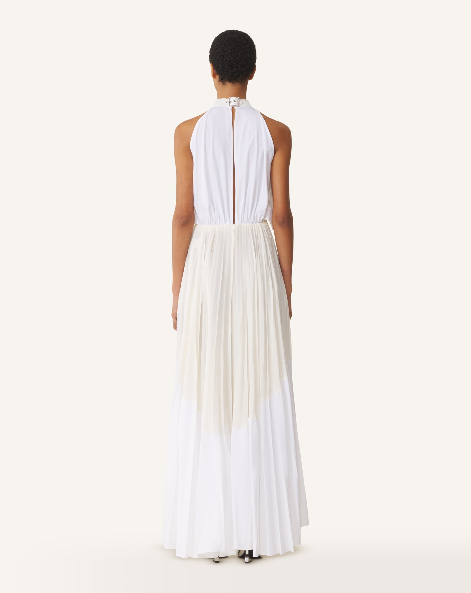 ROBE PLISSÉE EN CHARMEUSE ET COTON