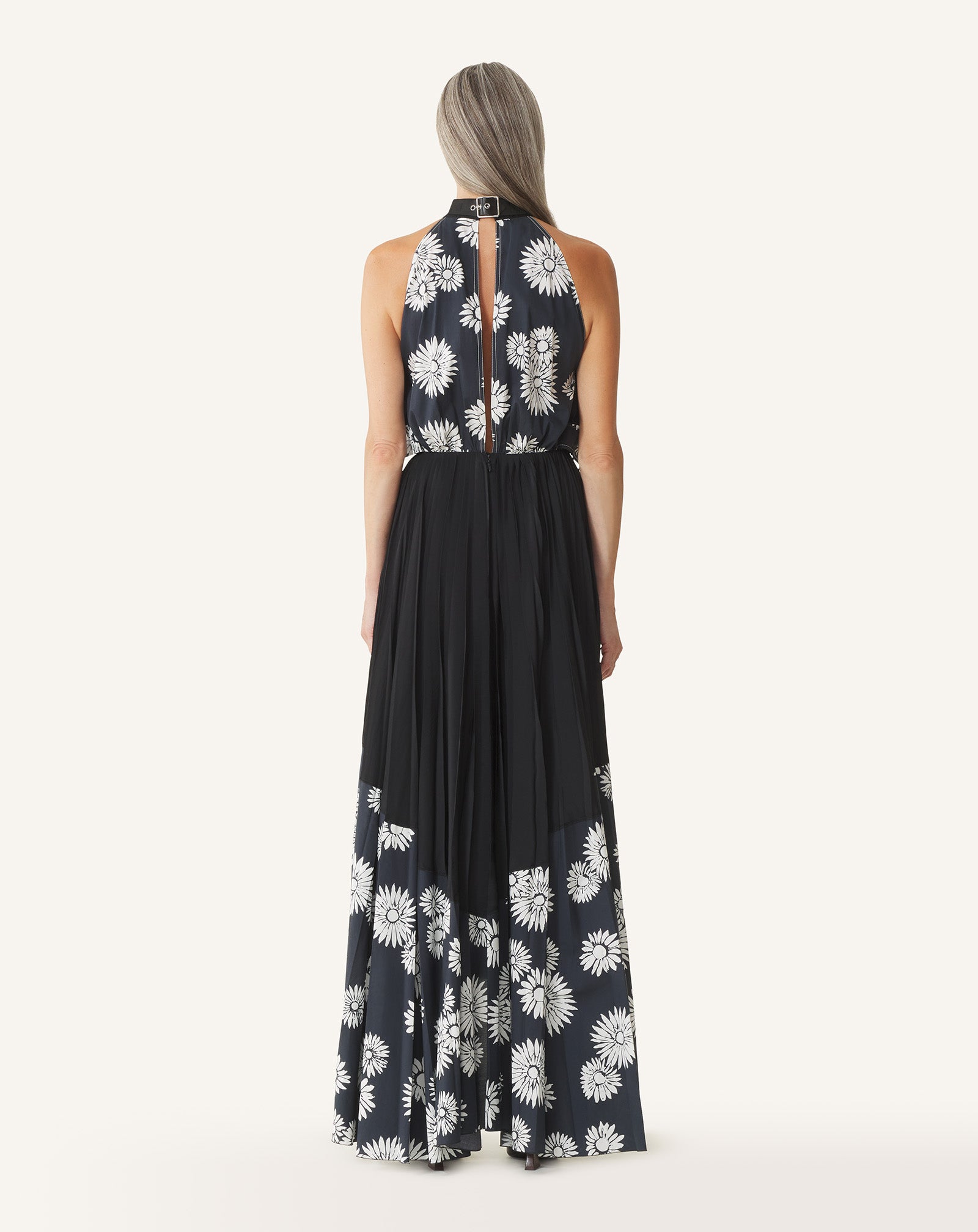 ROBE PLISSÉE EN CHARMEUSE ET COTON IMPRIMÉ