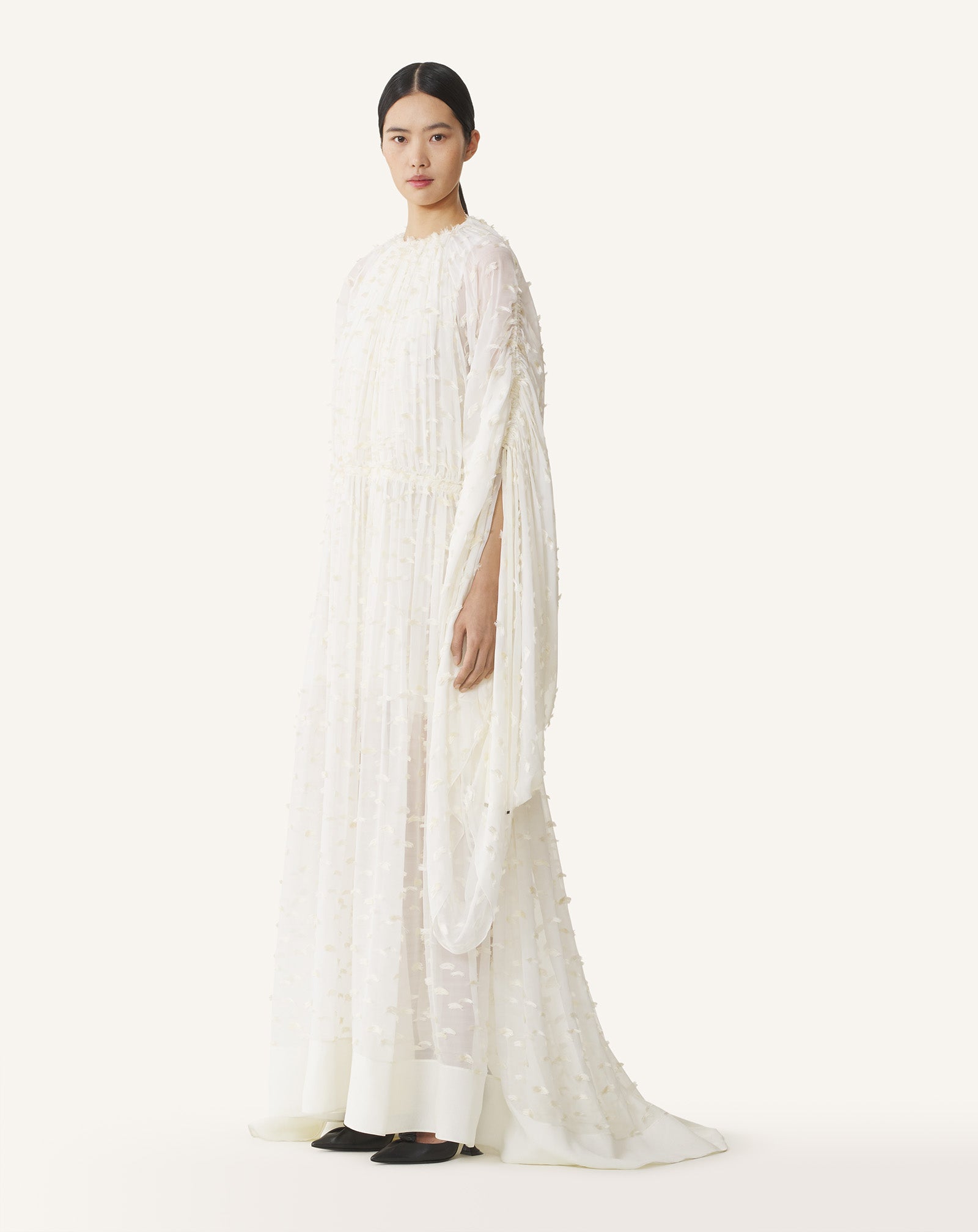 ROBE LONGUE EN SOIE À PLUMETIS