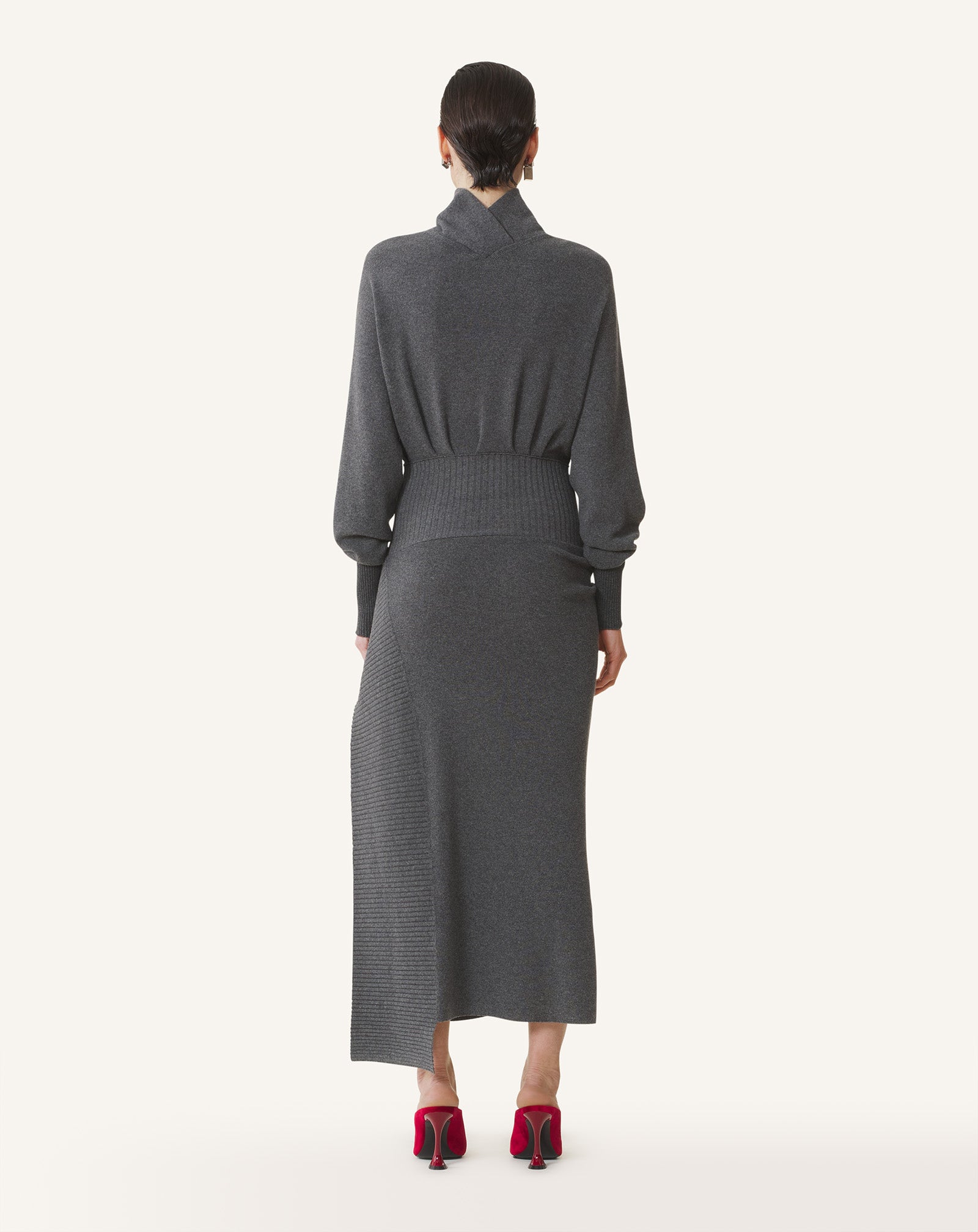 ROBE MIDI EN LAINE ET CACHEMIRE GRIS