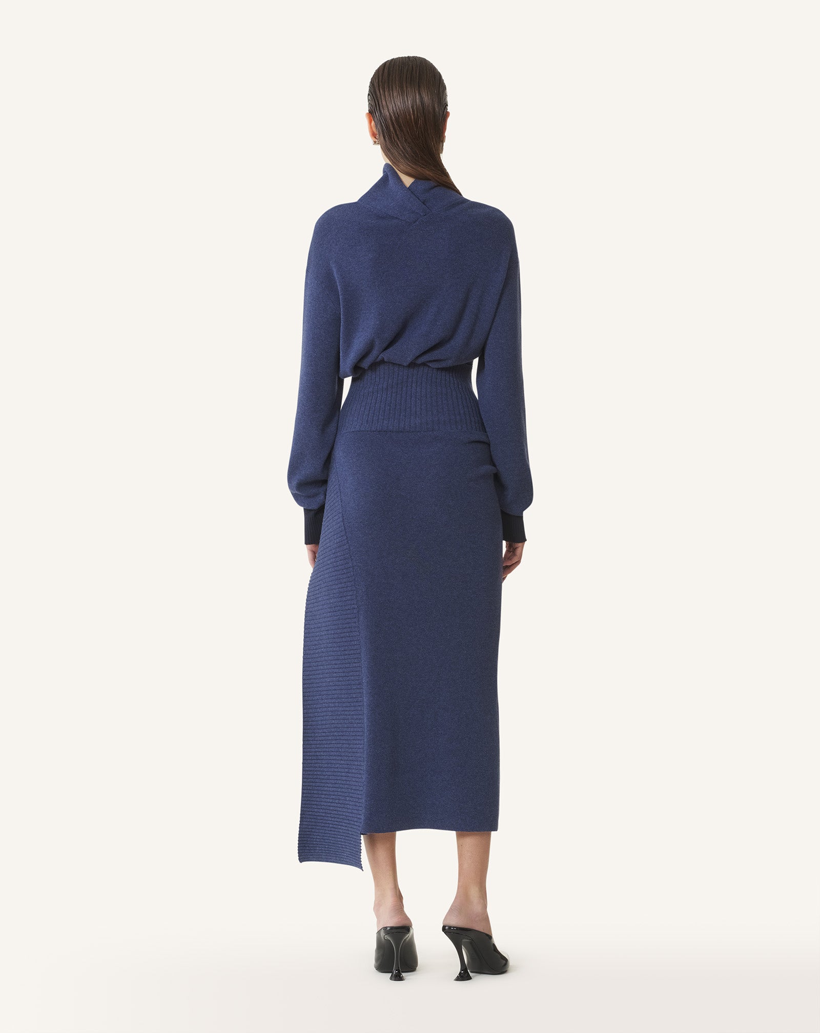 ROBE MIDI EN LAINE ET CACHEMIRE BLEU