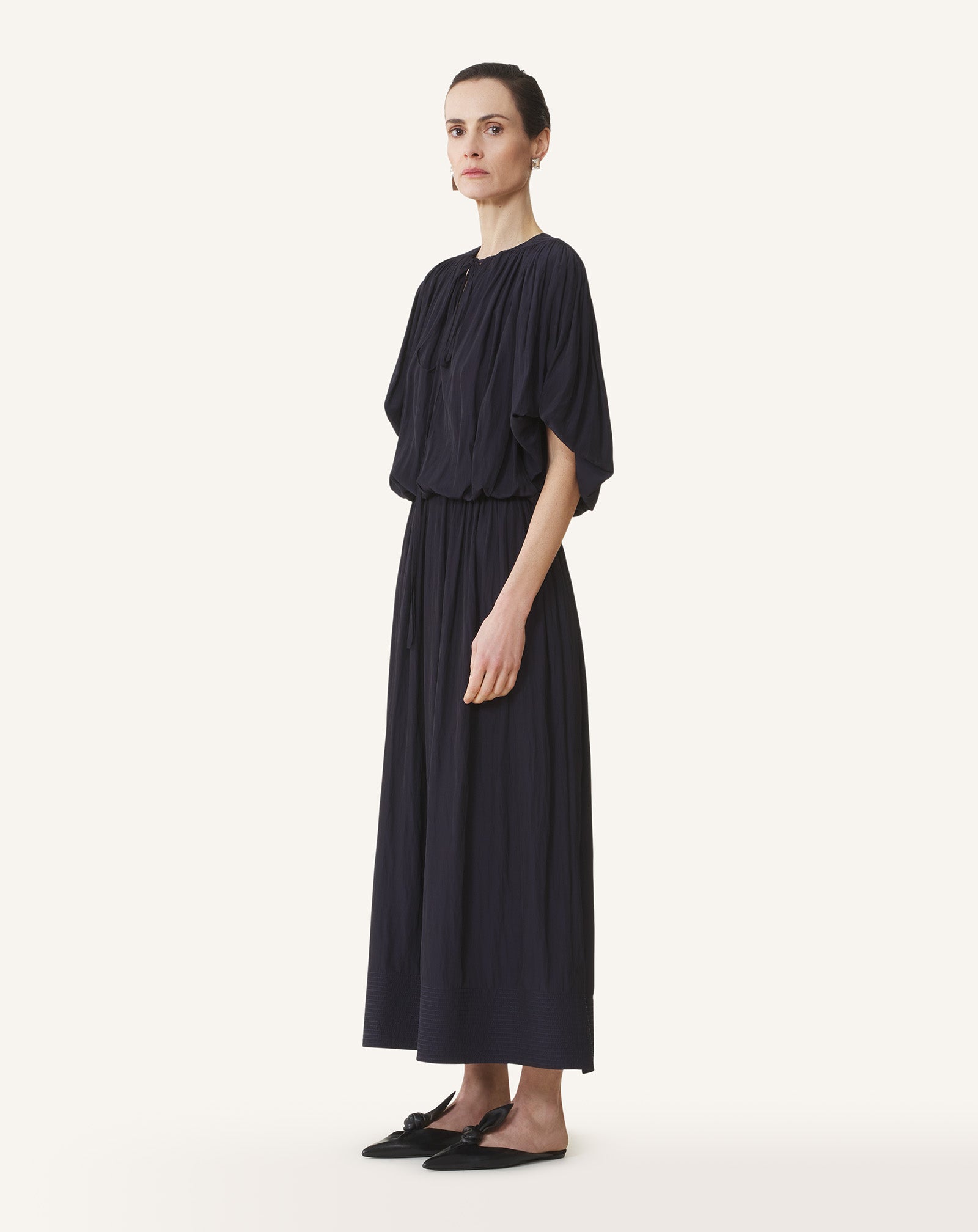 ROBE MIDI EN CHARMEUSE BLEU