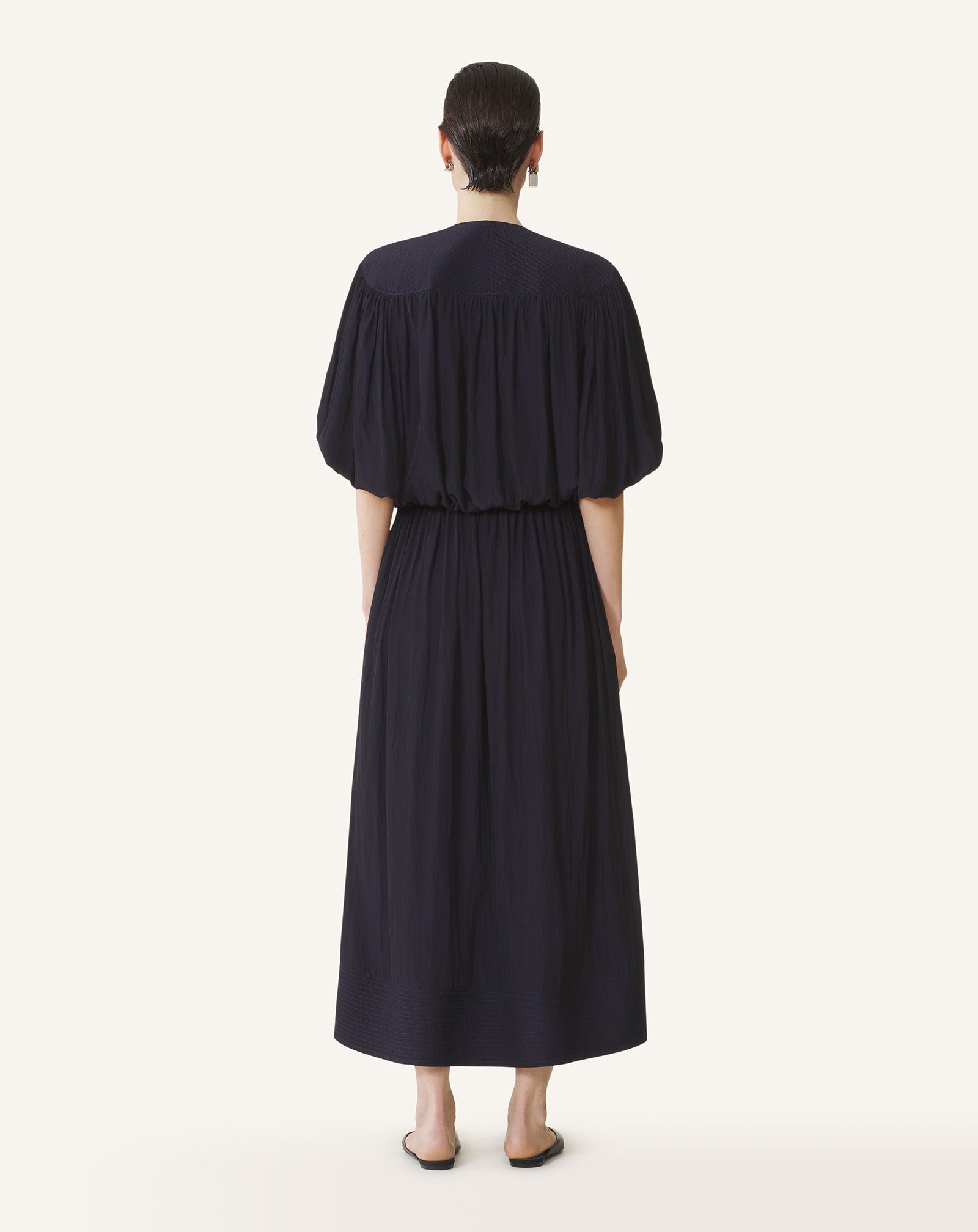 ROBE MIDI EN CHARMEUSE BLEU