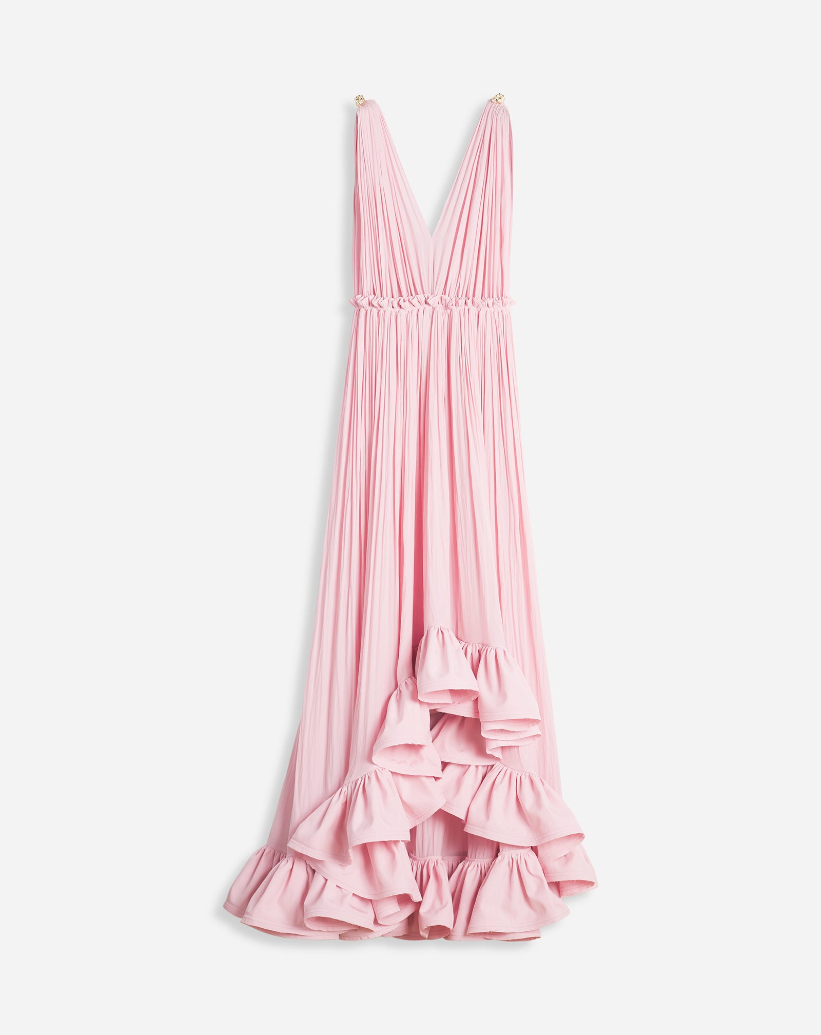 ROBE LONGUE À VOLANTS ROSE