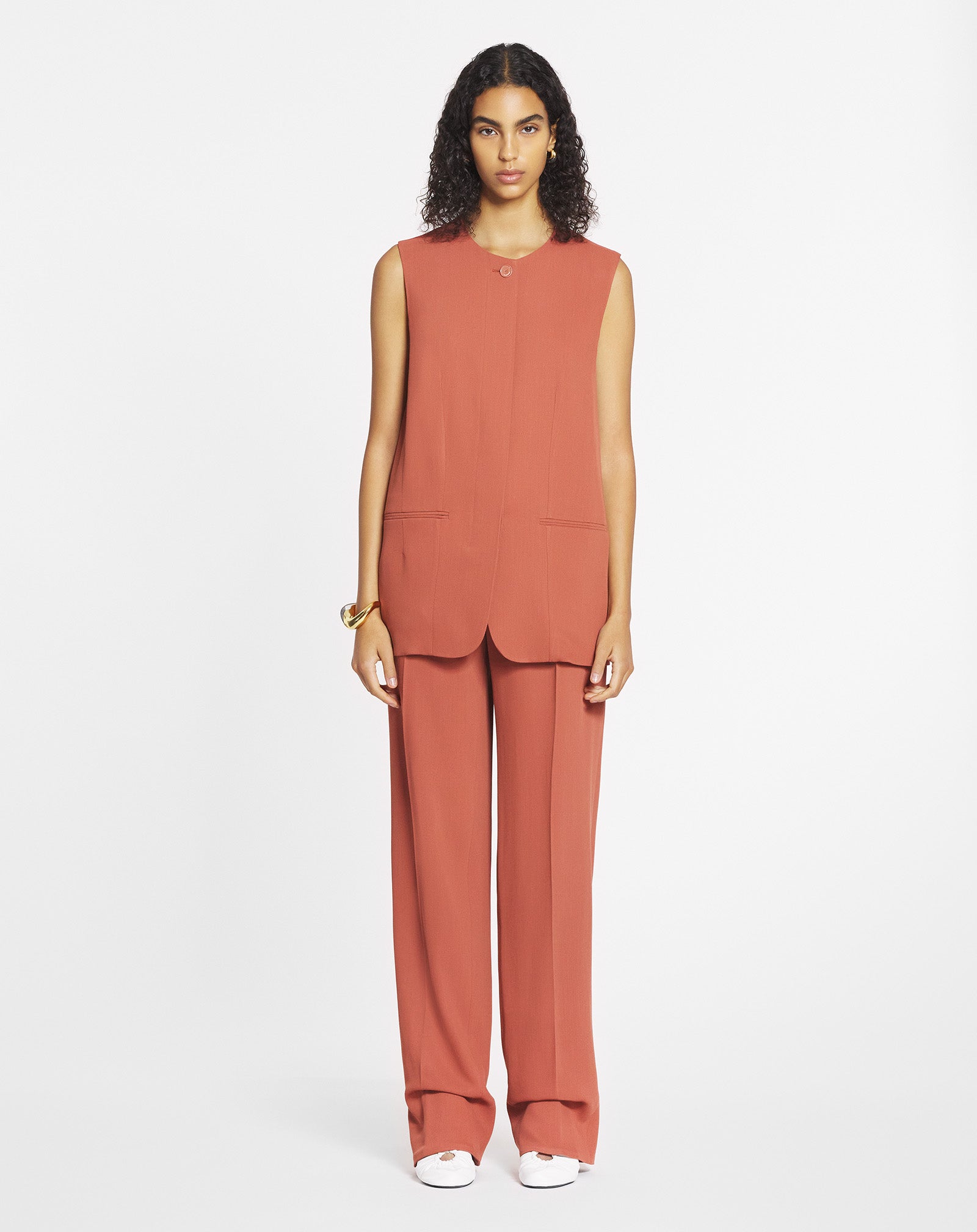 VESTE SANS MANCHES EN LAINE ET VISCOSE
