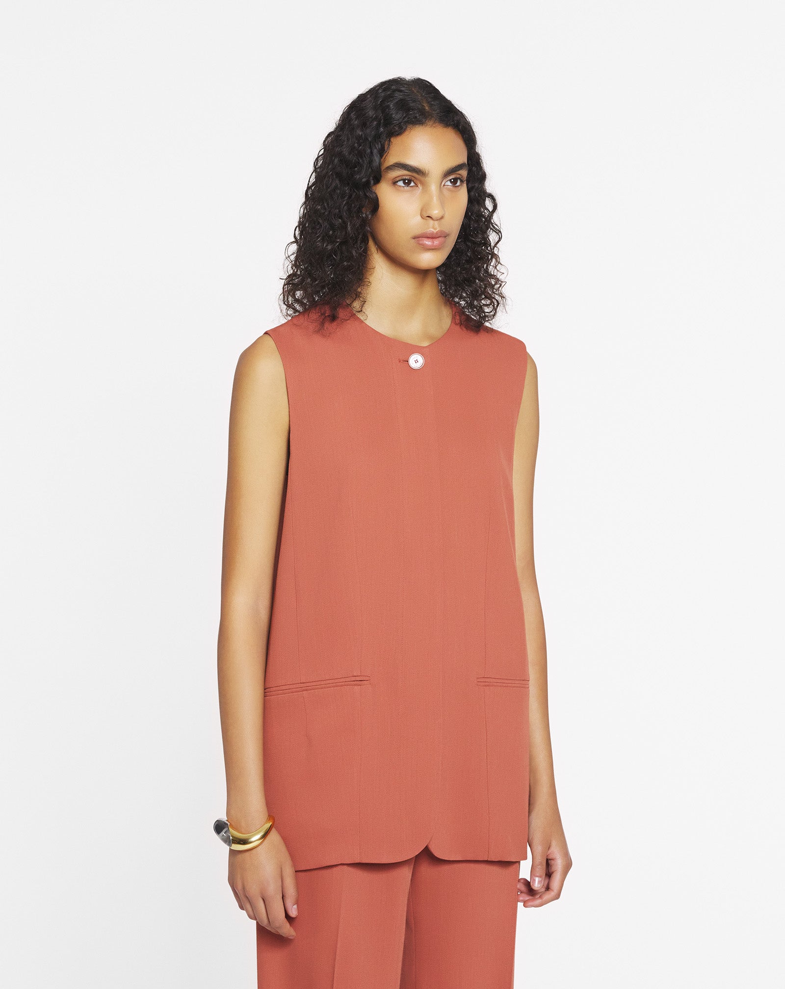 VESTE SANS MANCHES EN LAINE ET VISCOSE