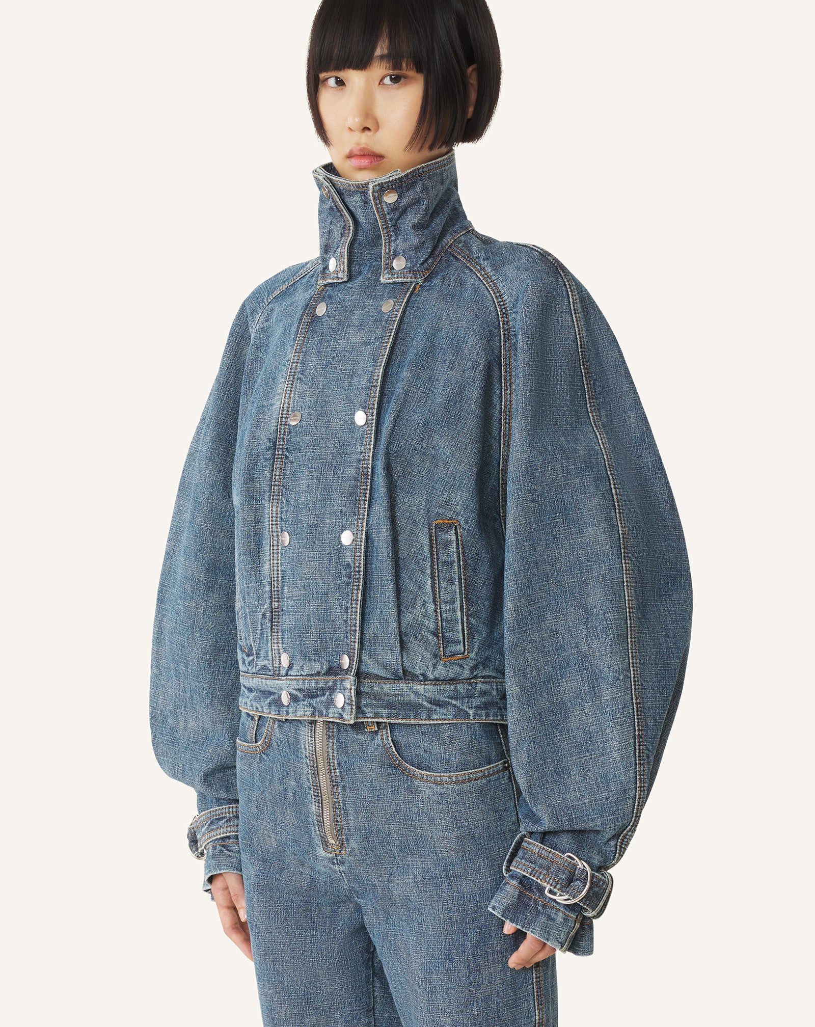 BLOUSON COURT EN DENIM BLEU