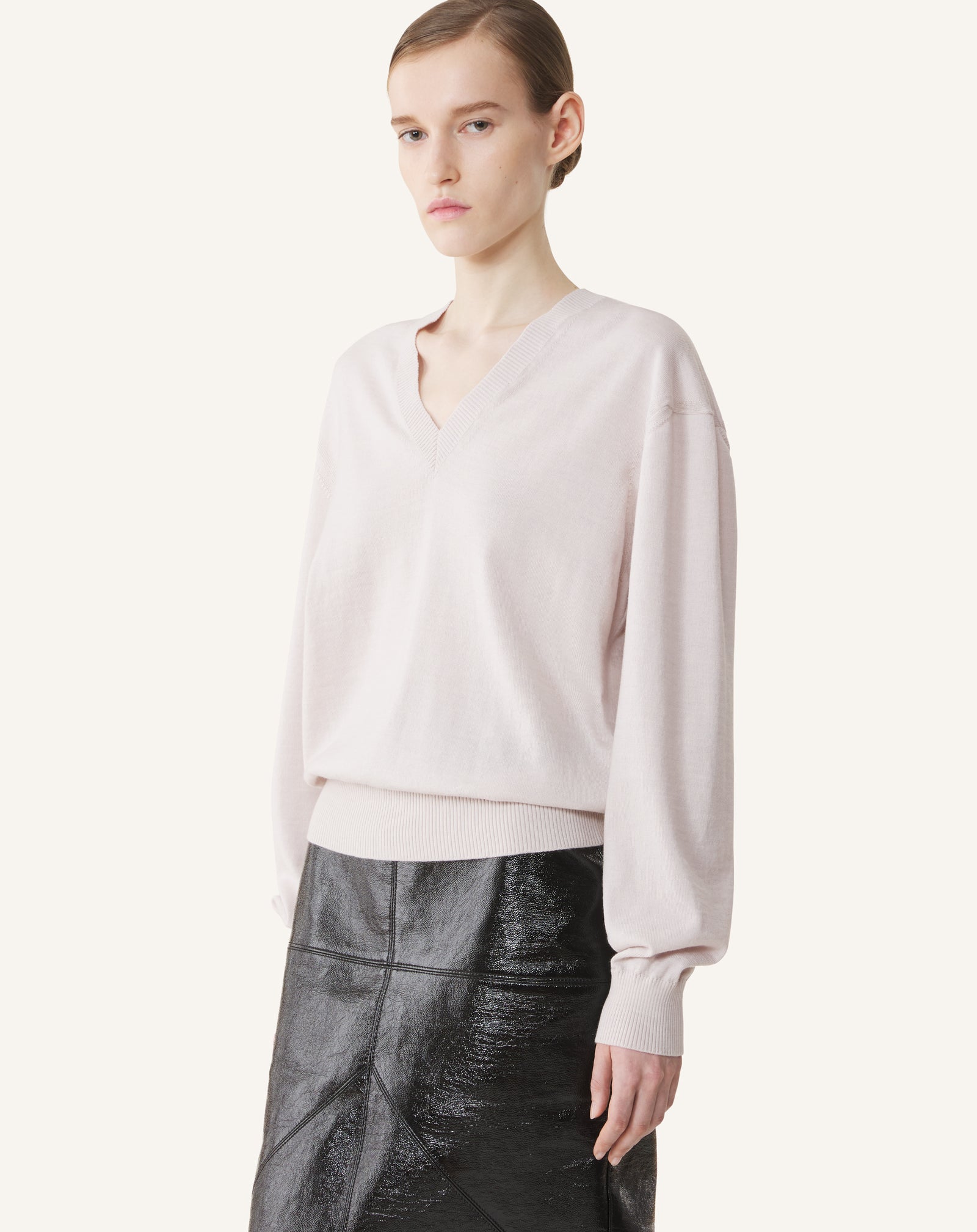 PULL COL V DÉTAIL GROS GRAIN EN MÉRINOS
