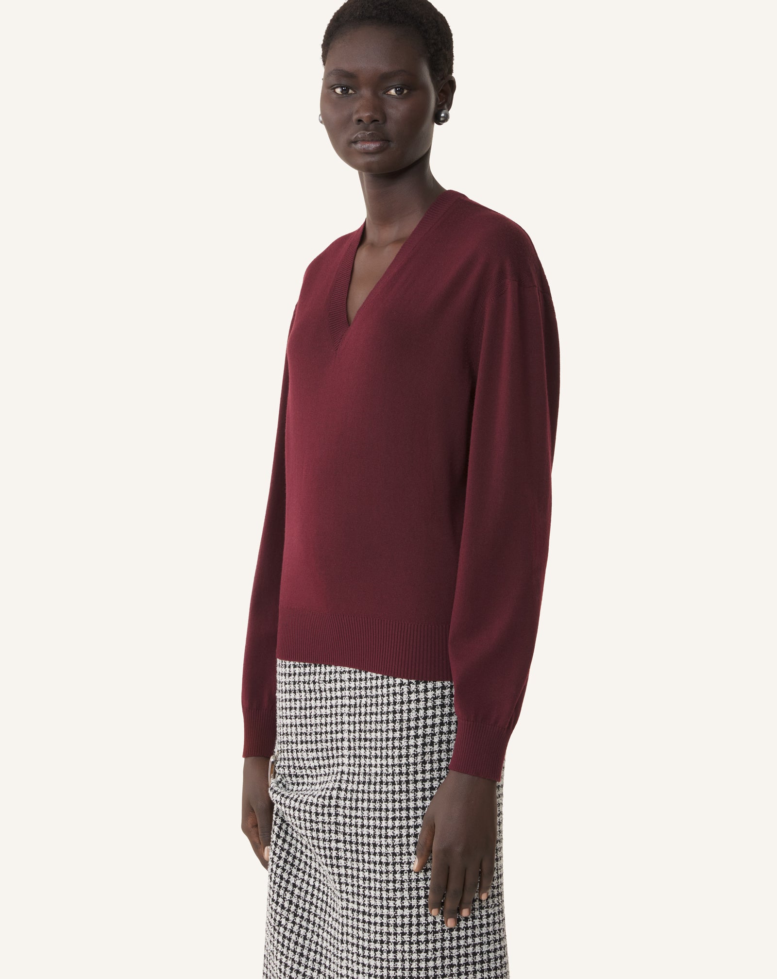 PULL COL V DÉTAIL GROS GRAIN EN MÉRINOS