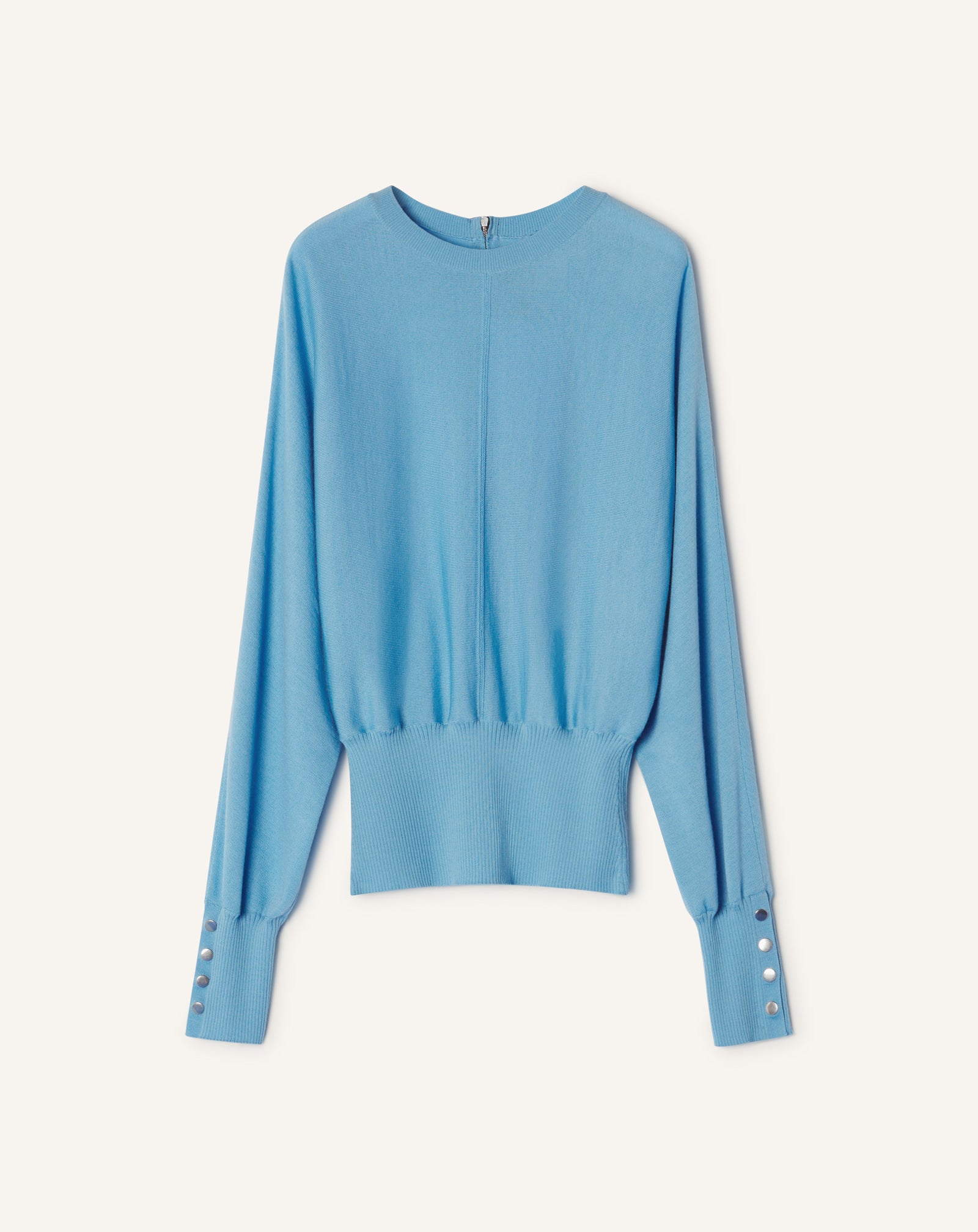 PULL CINTRÉ EN LAINE MÉRINOS BLEU