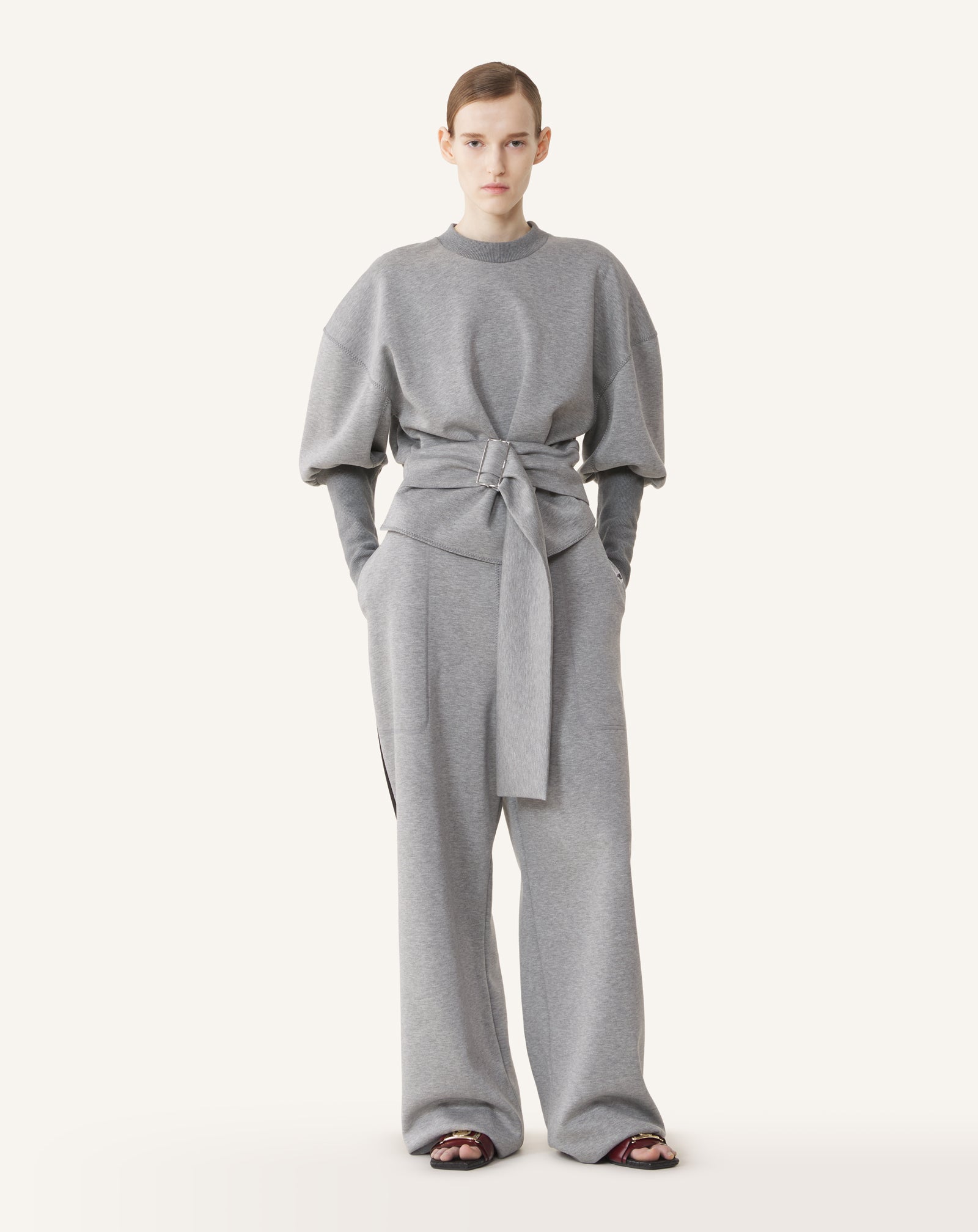 SWEATSHIRT CEINTURÉ EN JERSEY DOUBLE FACE GRIS