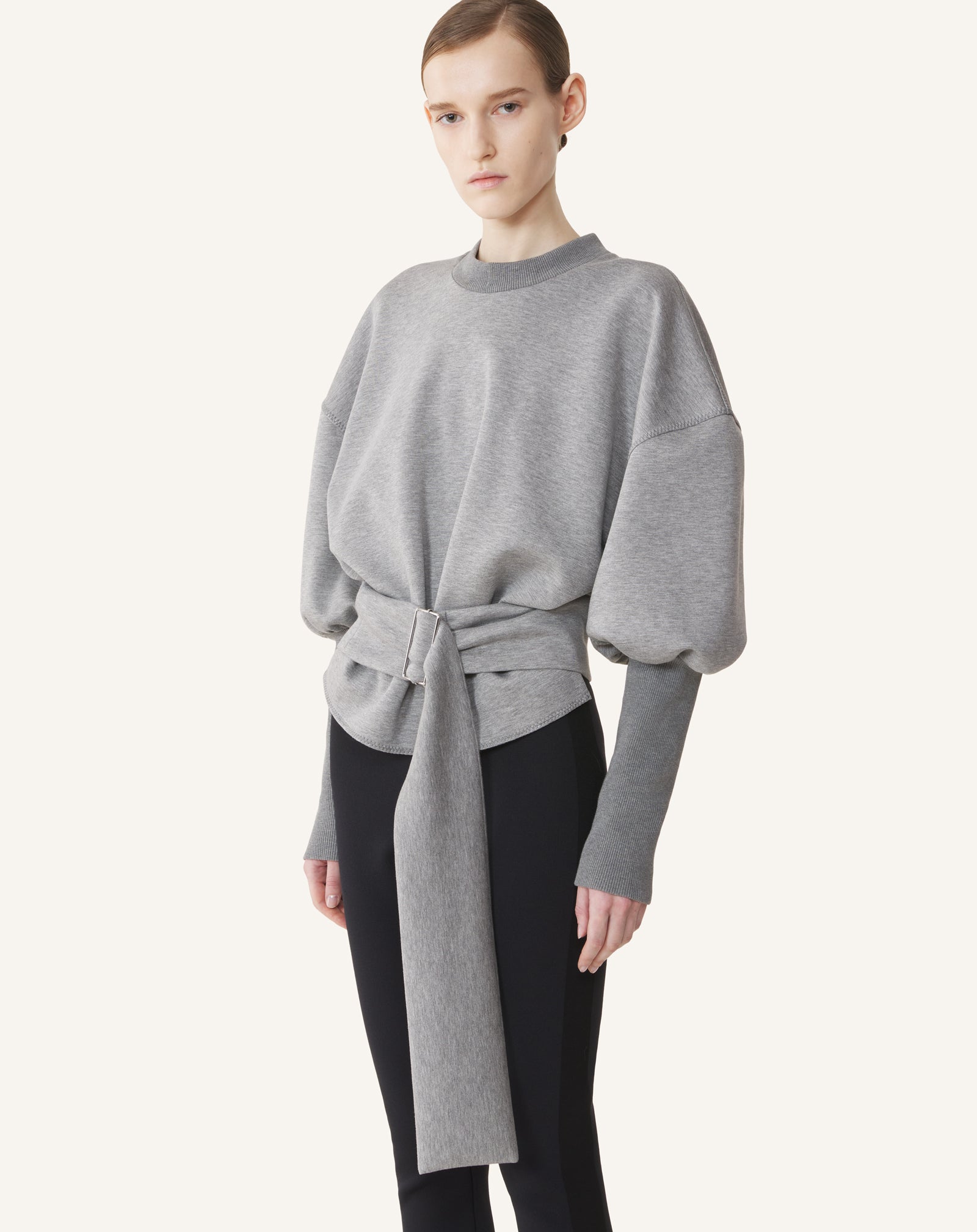 SWEATSHIRT CEINTURÉ EN JERSEY DOUBLE FACE GRIS