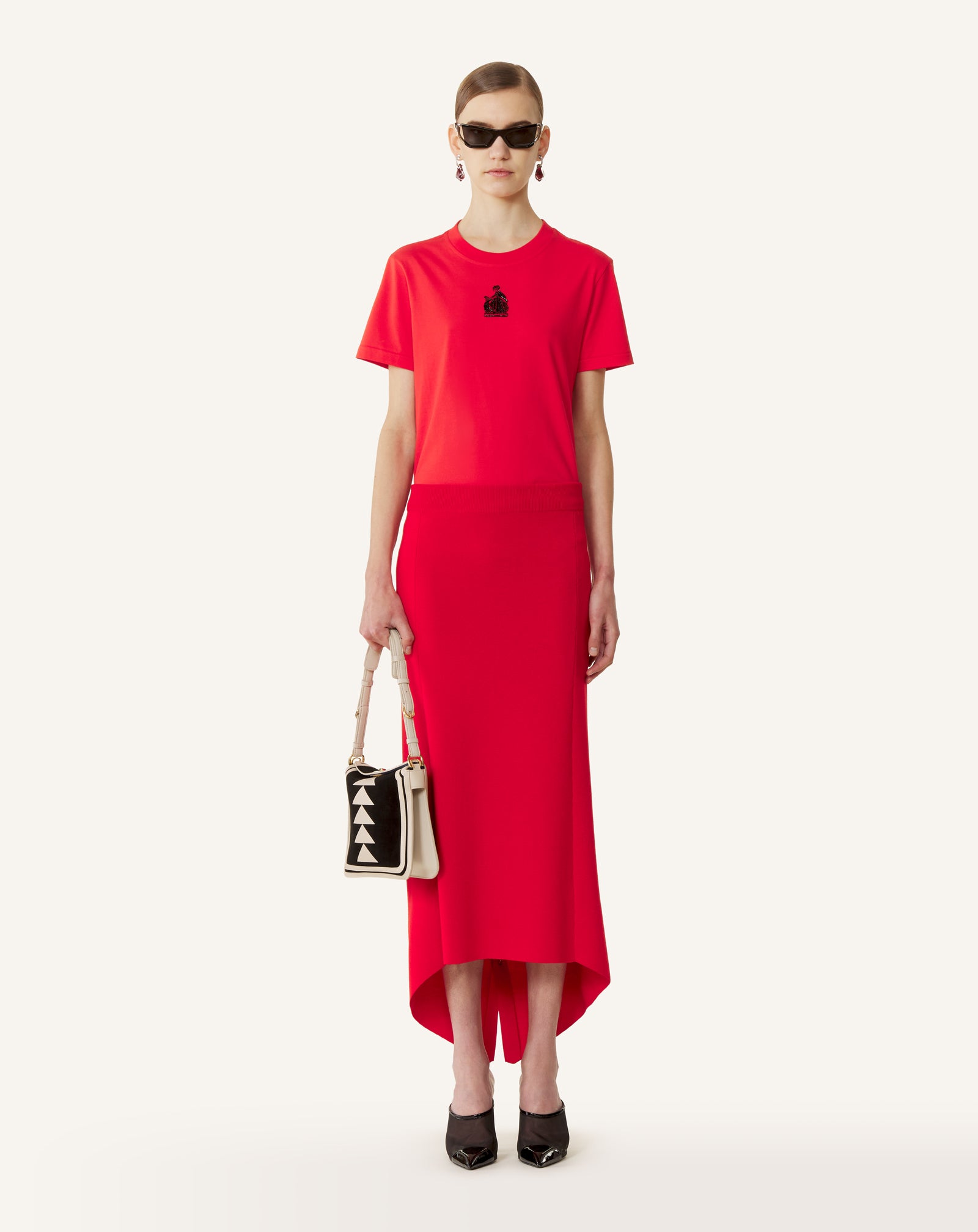 JUPE LONGUE BOUTONNÉE EN LAINE MÉRINOS ROUGE