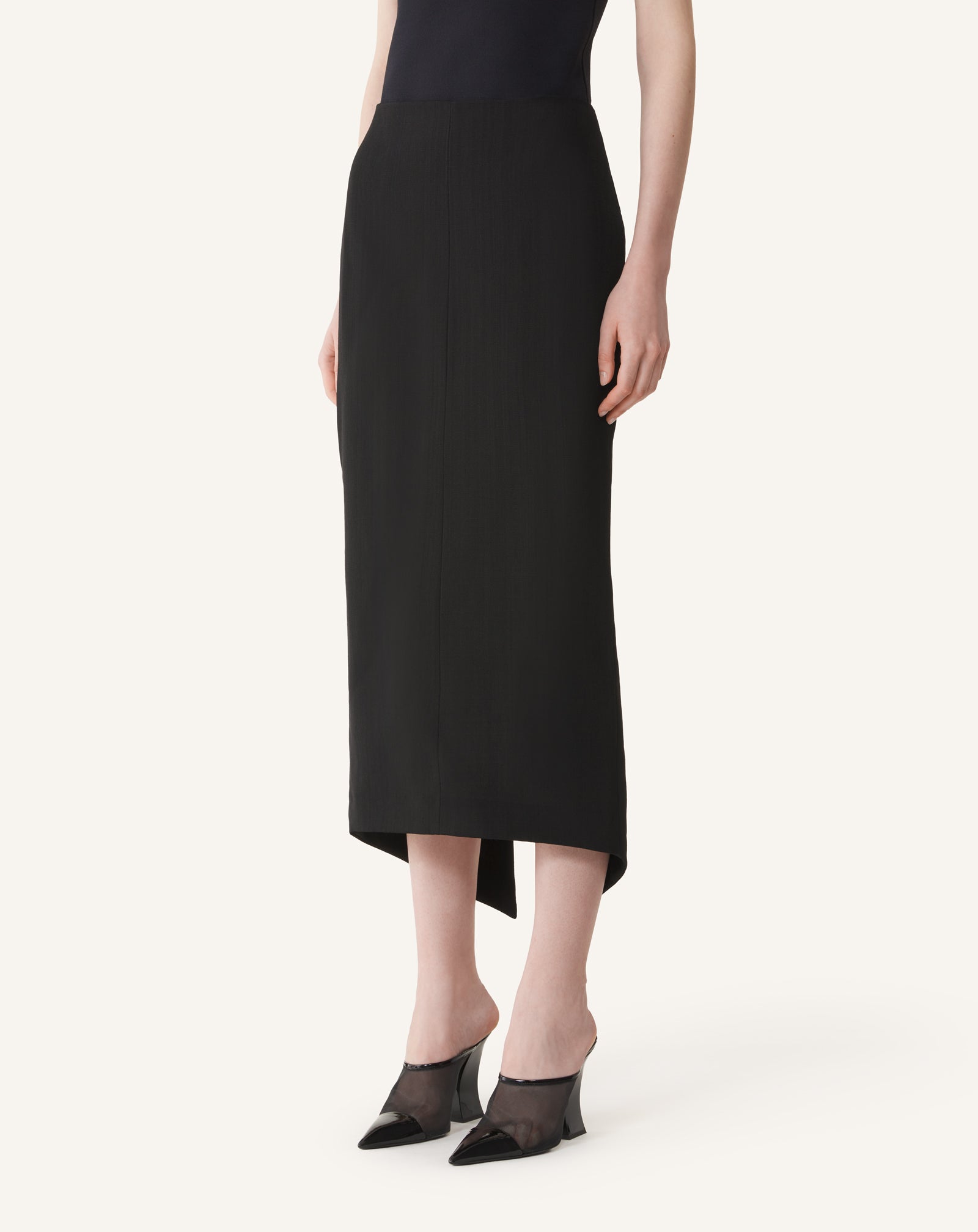 JUPE MIDI ASYMÉTRIQUE EN SOIE ET VISCOSE