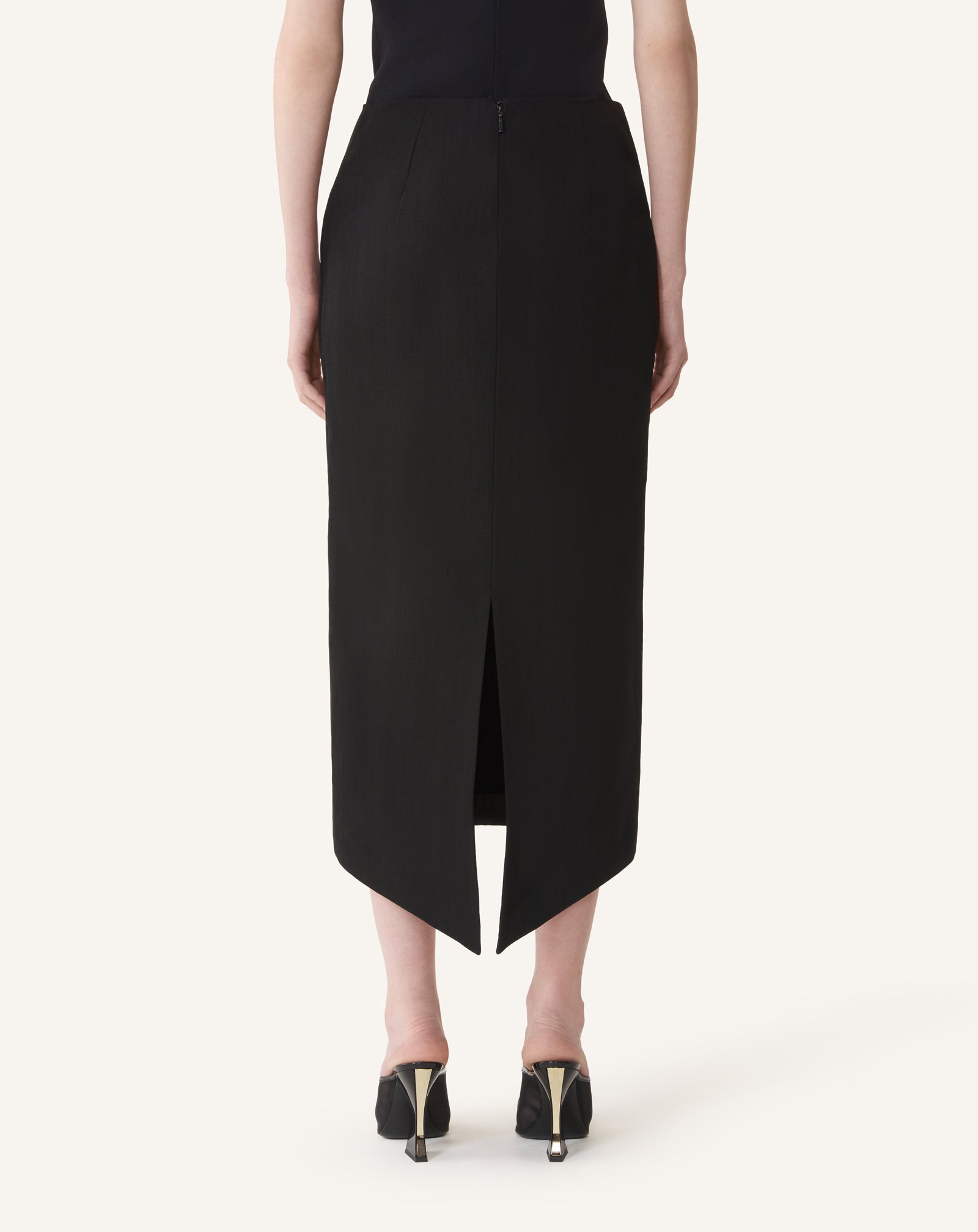 JUPE MIDI ASYMÉTRIQUE EN SOIE ET VISCOSE