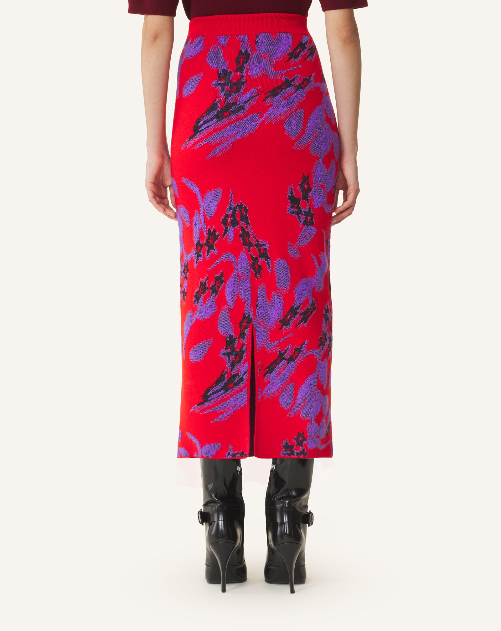 JUPE MIDI EN JACQUARD ROUGE