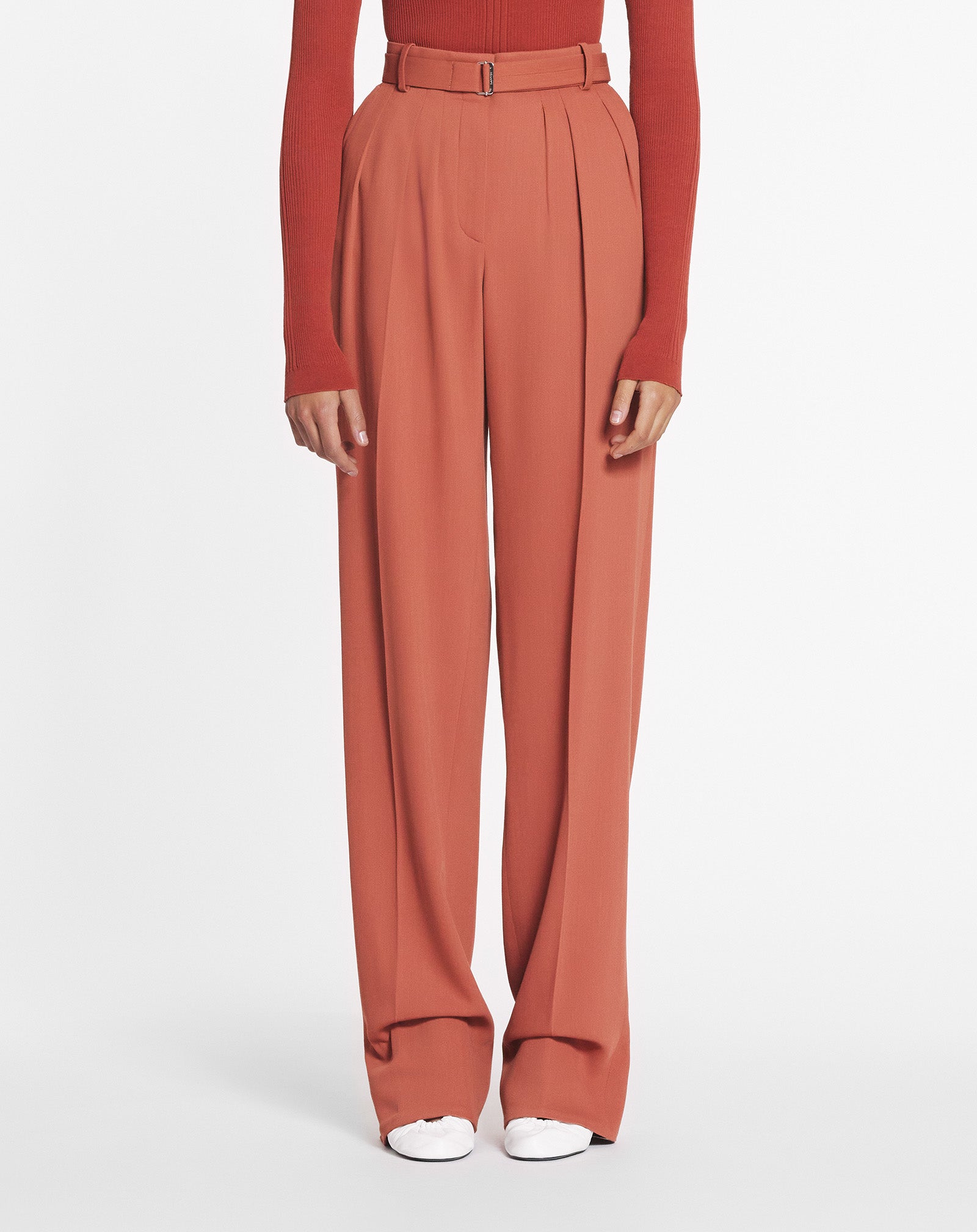 PANTALON À PINCES EN LAINE ET VISCOSE