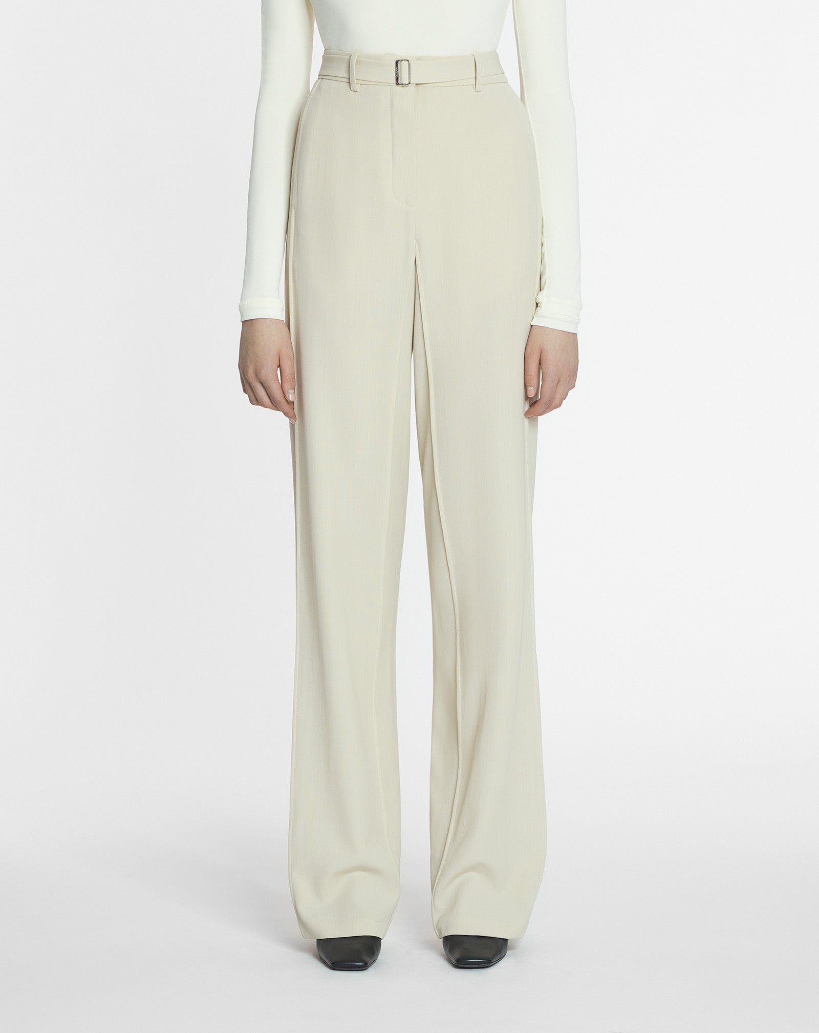PANTALON AJUSTÉ EN LAINE MÉLANGÉE