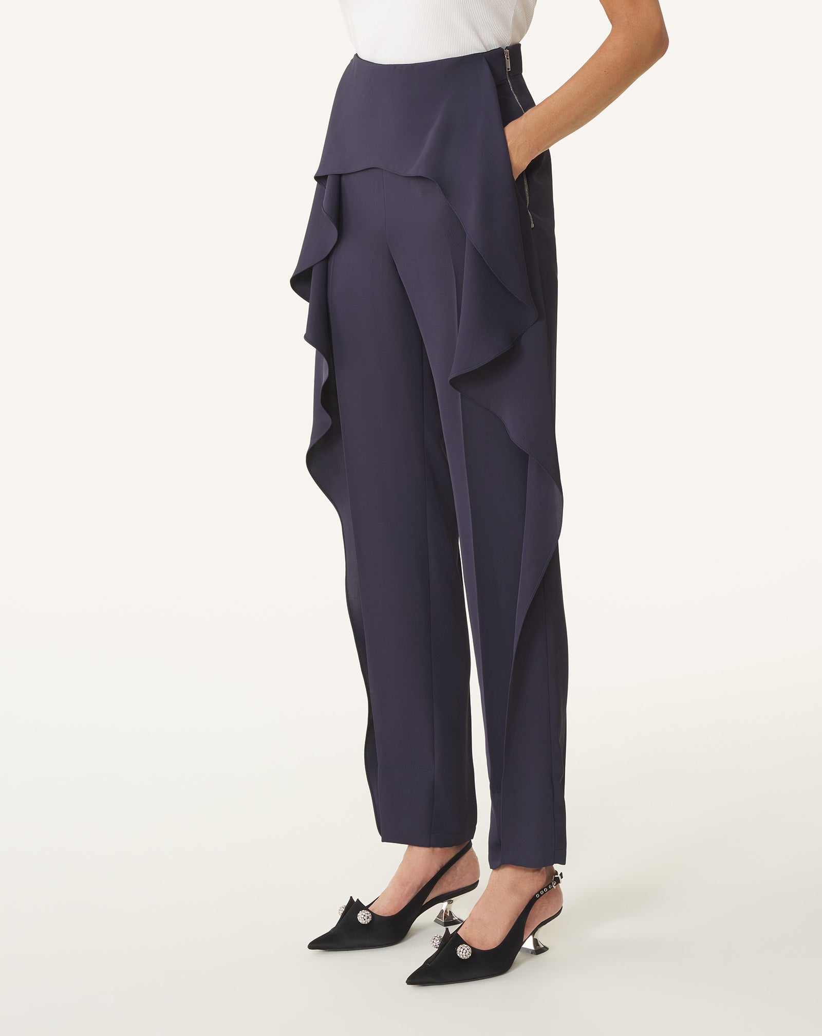 PANTALON À VOLANTS EN TWILL