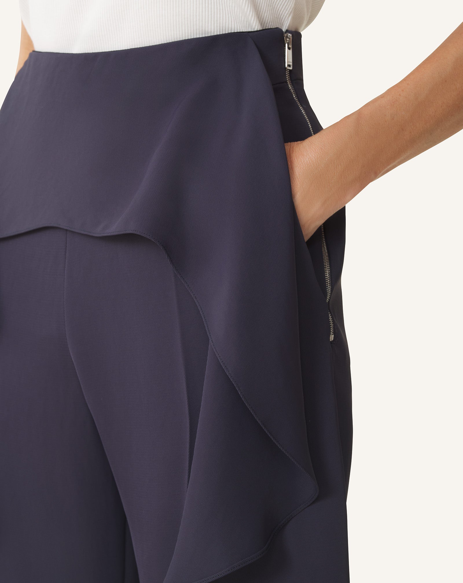 PANTALON À VOLANTS EN TWILL BLEU