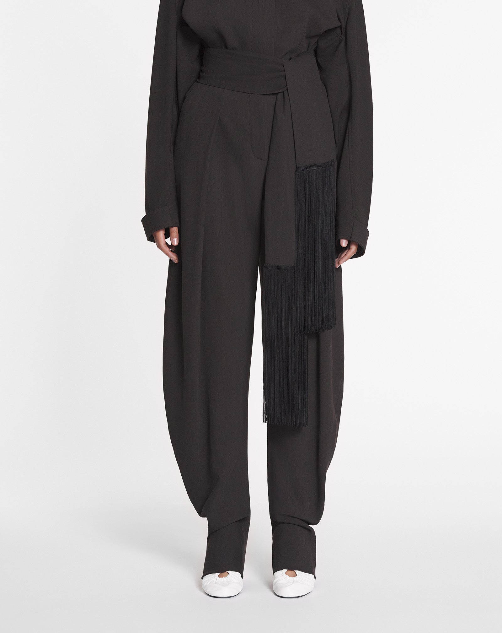 PANTALON BARREL EN LAINE ET VISCOSE