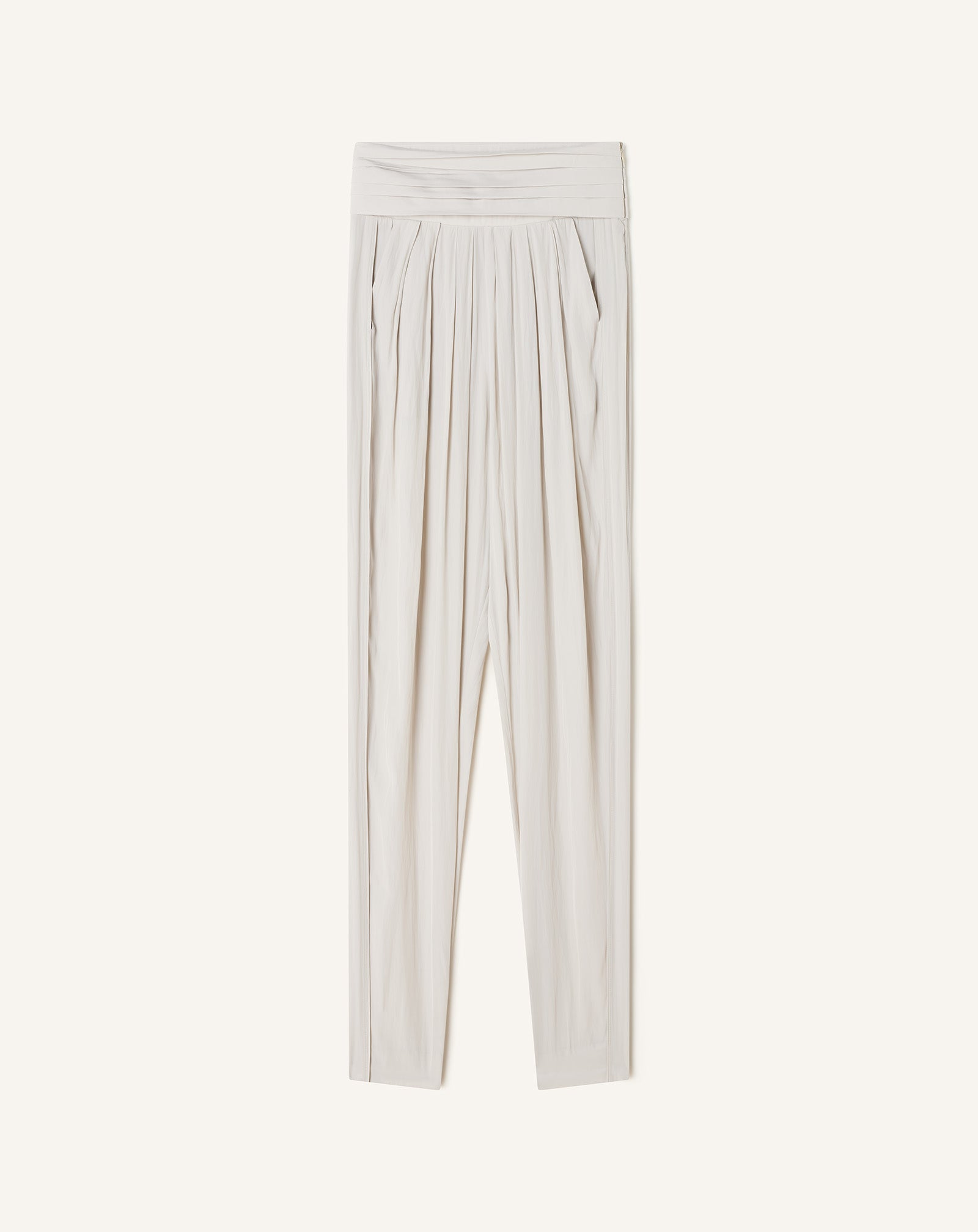 PANTALON DRAPÉ EN CHARMEUSE BLANC