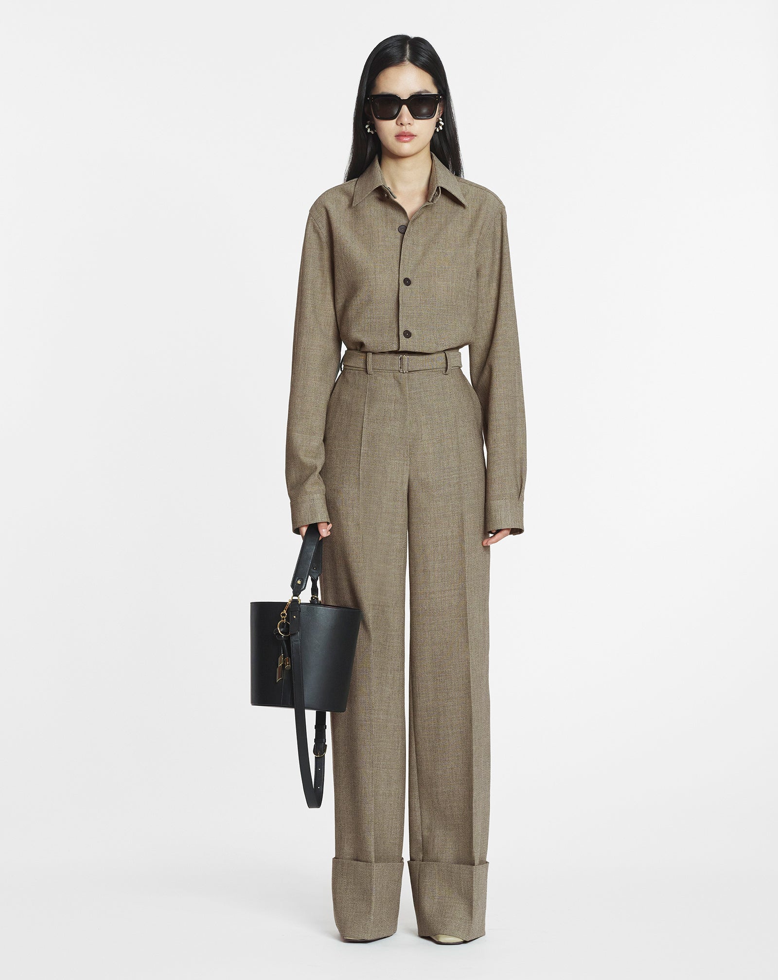 PANTALON LARGE À REVERS EN LAINE