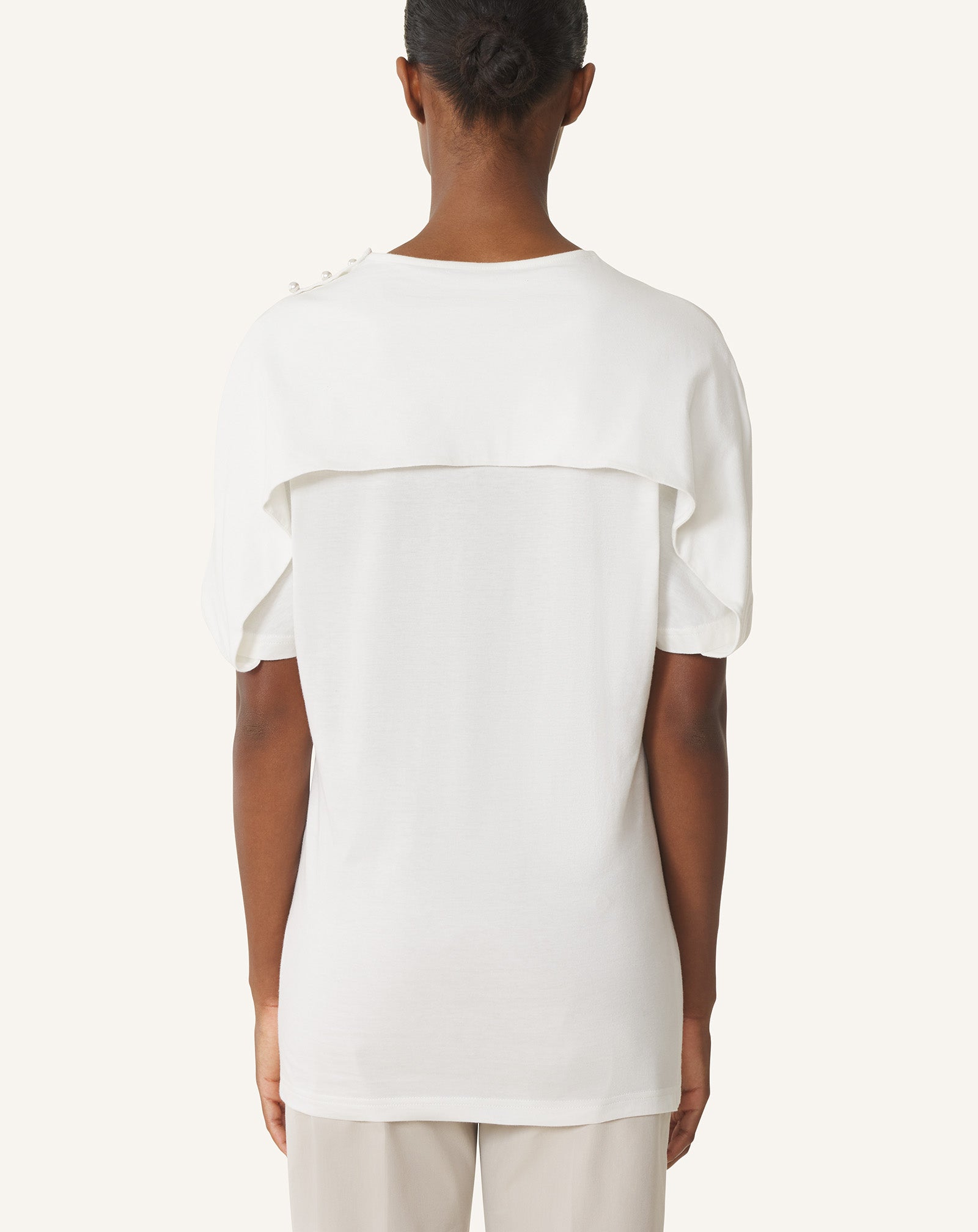 T-SHIRT EFFET CAPE EN COTON ET SOIE BLANC