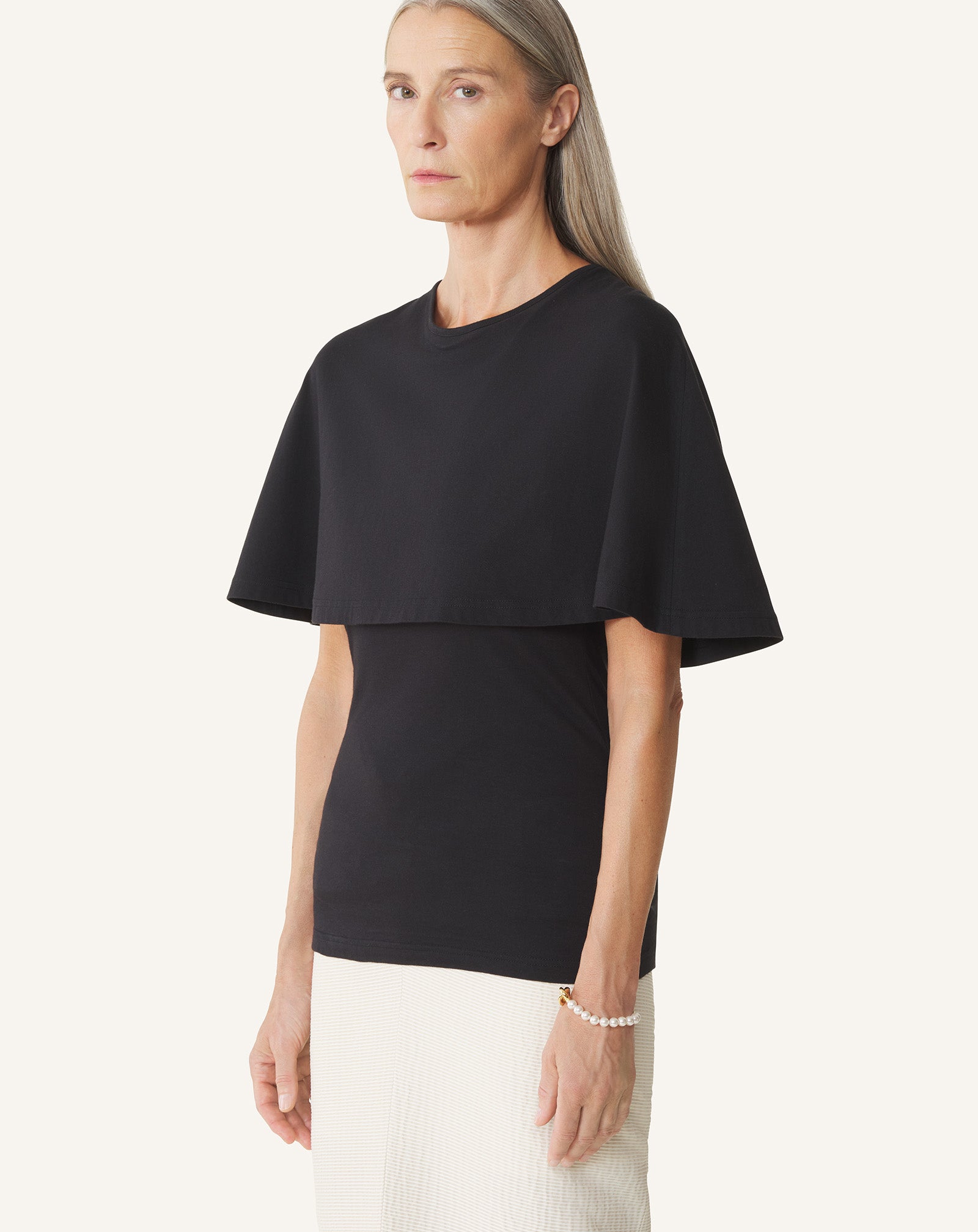 T-SHIRT À CAPE EN COTON ET SOIE