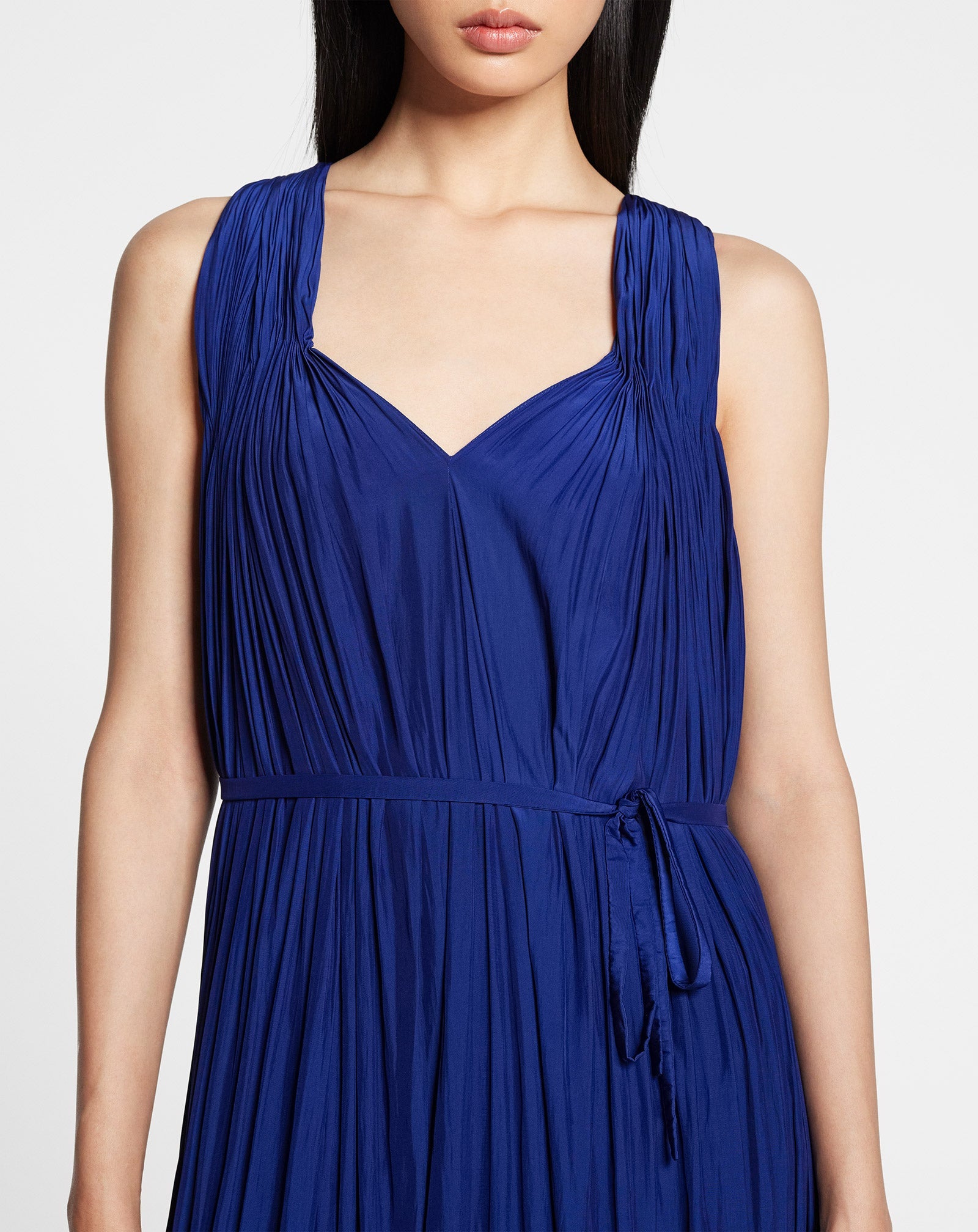 LONG CHARMEUSE TRIBUTE DRESS, INDIGO